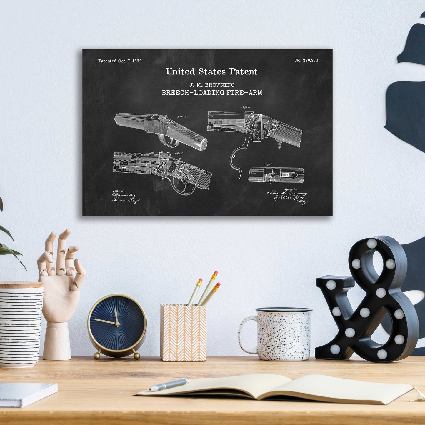 Epic Art 'Breech Loading Fire Arm Blueprint Patent Chalkboard,' Acrylic Glass Wall Art,16x12