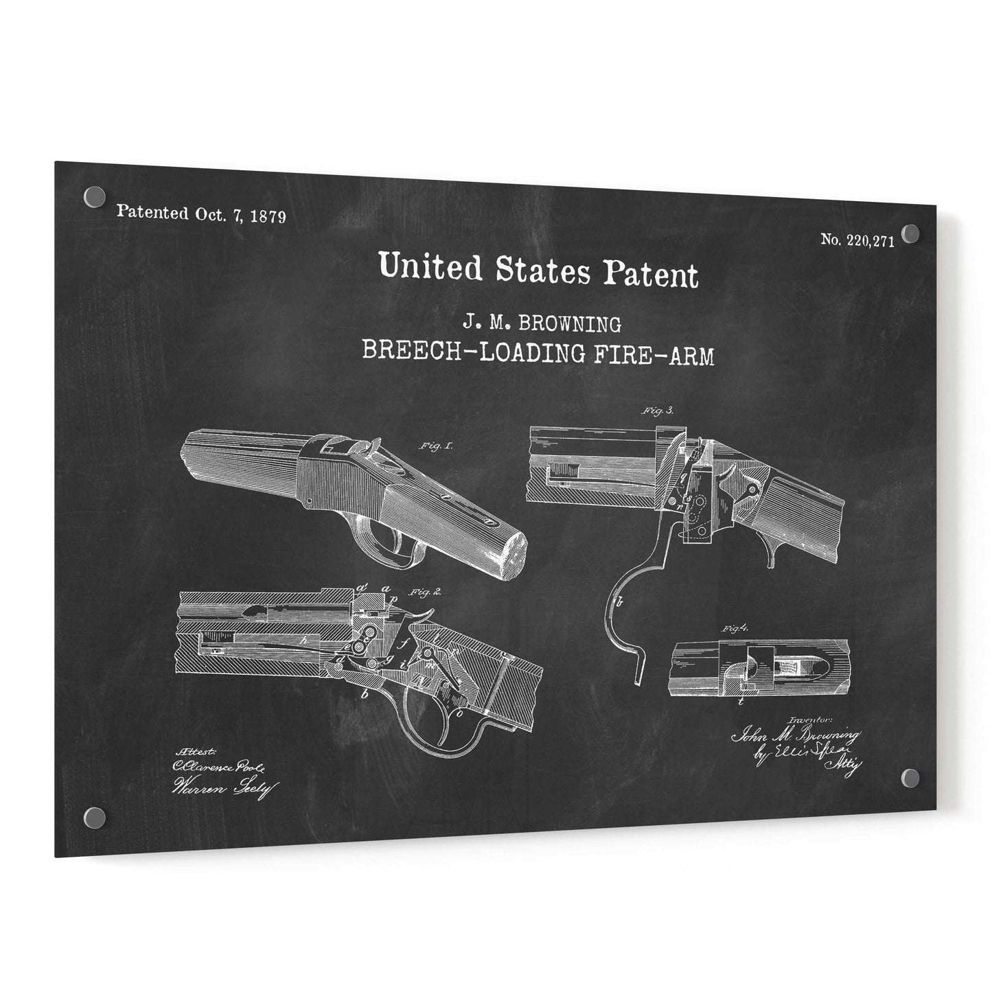 Epic Art 'Breech Loading Fire Arm Blueprint Patent Chalkboard,' Acrylic Glass Wall Art,36x24