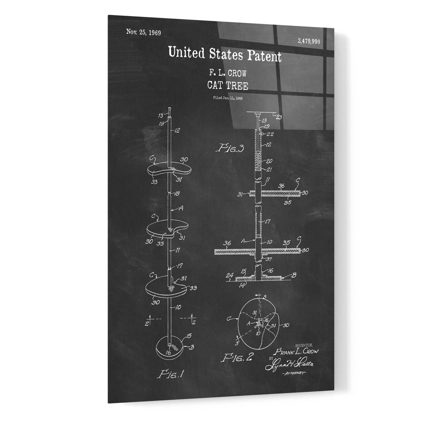 Epic Art 'Cat Tree Blueprint Patent Chalkboard,' Acrylic Glass Wall Art,16x24