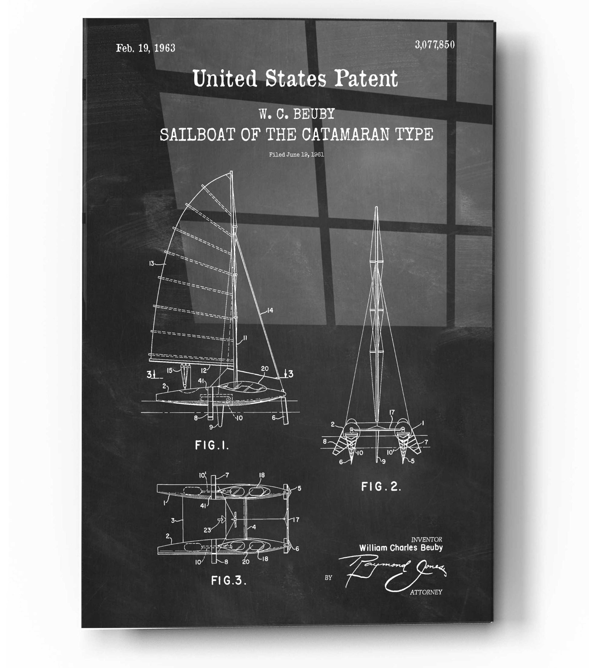 Epic Art 'Catamaran Sailboat Blueprint Patent Chalkboard,' Acrylic Glass Wall Art