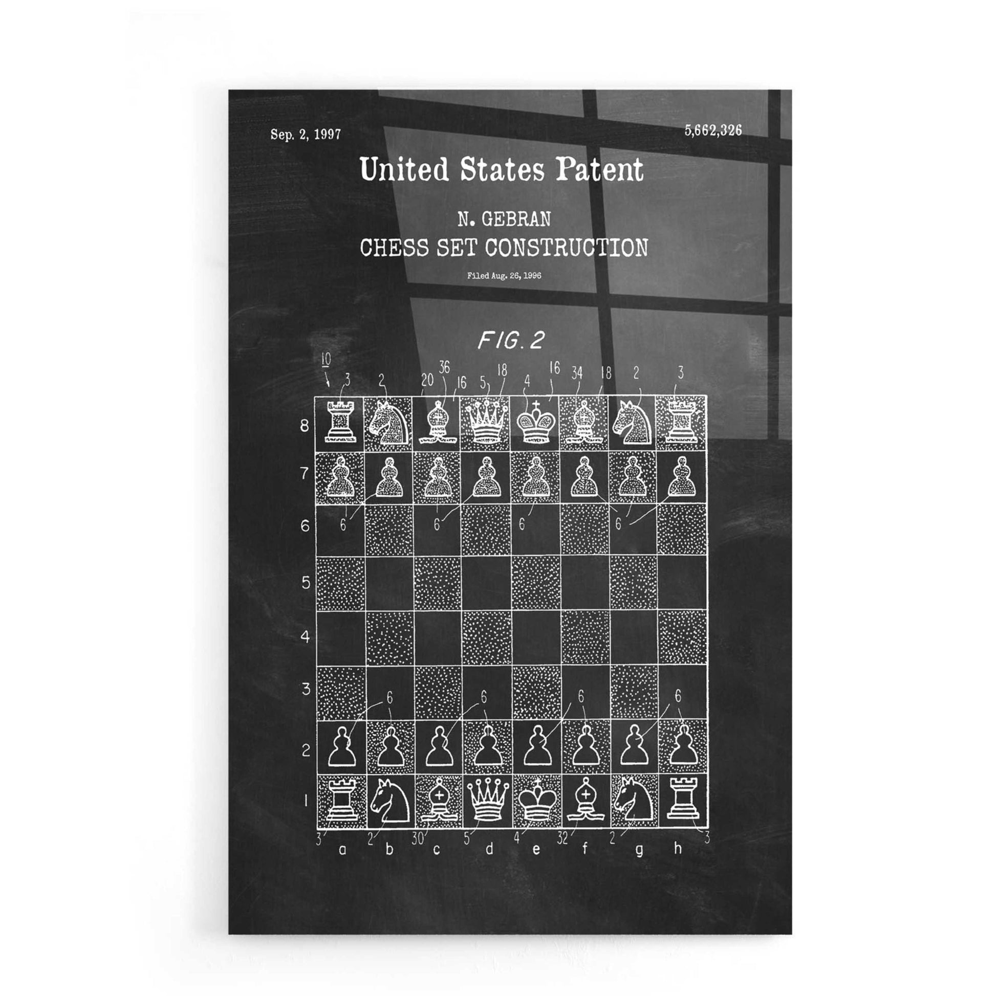 Epic Art 'Chess Blueprint Patent Chalkboard,' Acrylic Glass Wall Art,16x24