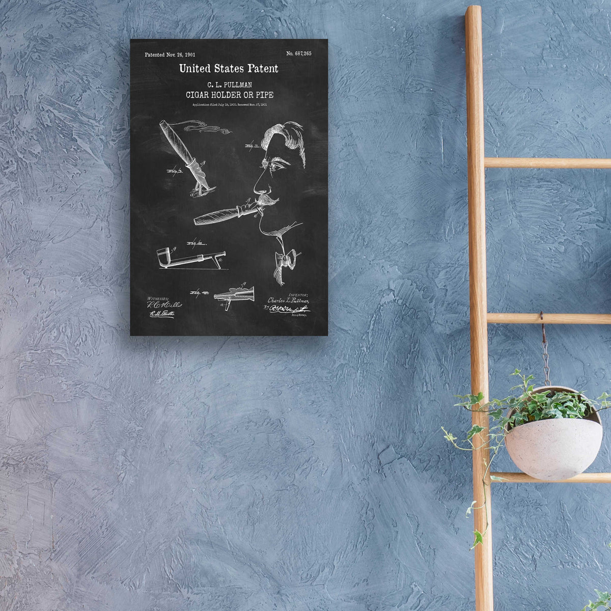Epic Art 'Cigar Holder Blueprint Patent Chalkboard,' Acrylic Glass Wall Art,16x24