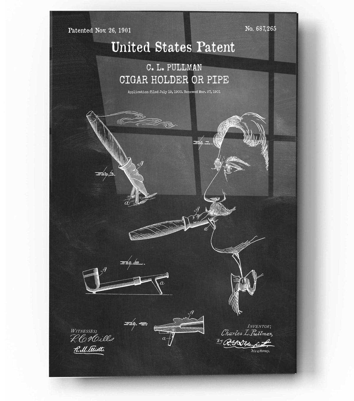 Epic Art 'Cigar Holder Blueprint Patent Chalkboard,' Acrylic Glass Wall Art
