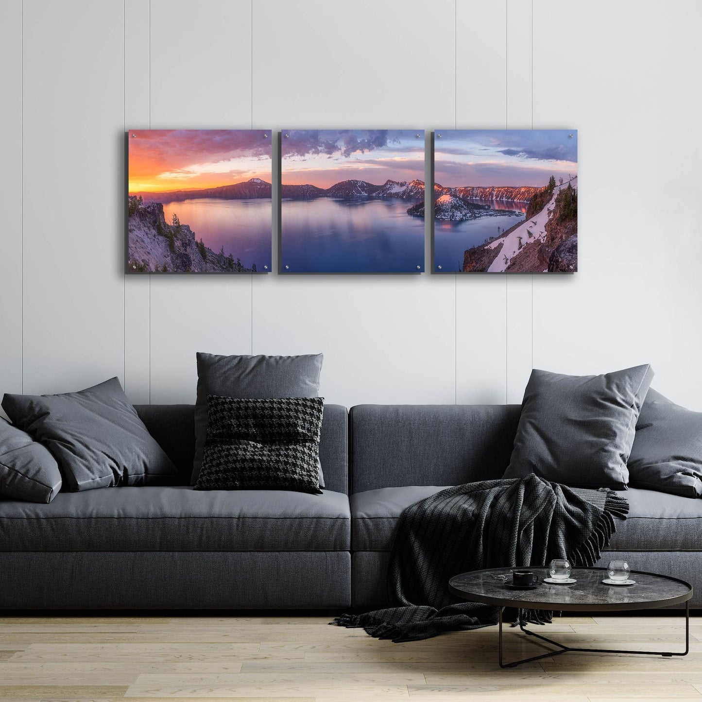 Epic Art 'Volcanic Sunset' by Darren White, Acrylic Glass Wall Art, 3 Piece Set,72x24