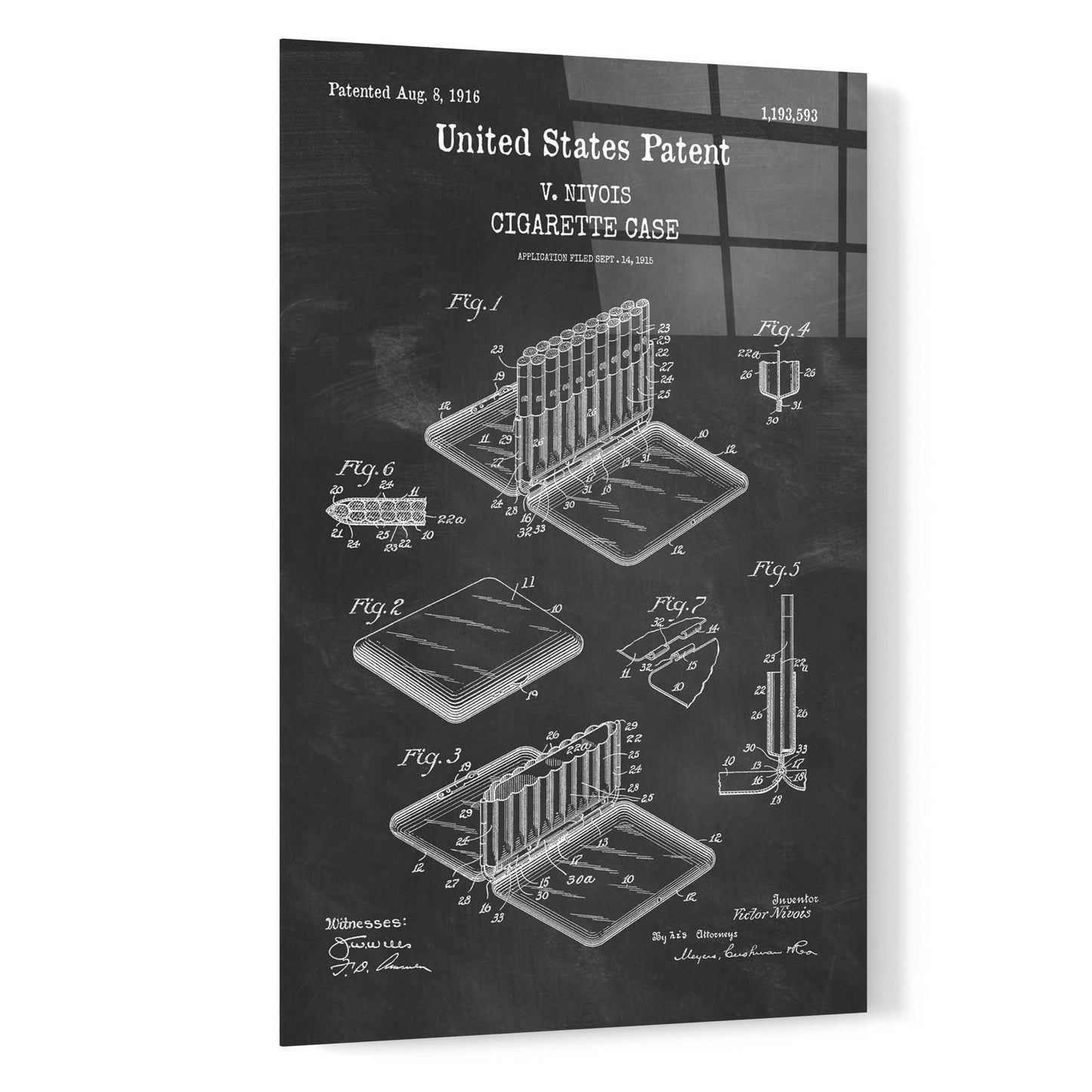 Epic Art 'Cigarette Case Blueprint Patent Chalkboard,' Acrylic Glass Wall Art,16x24