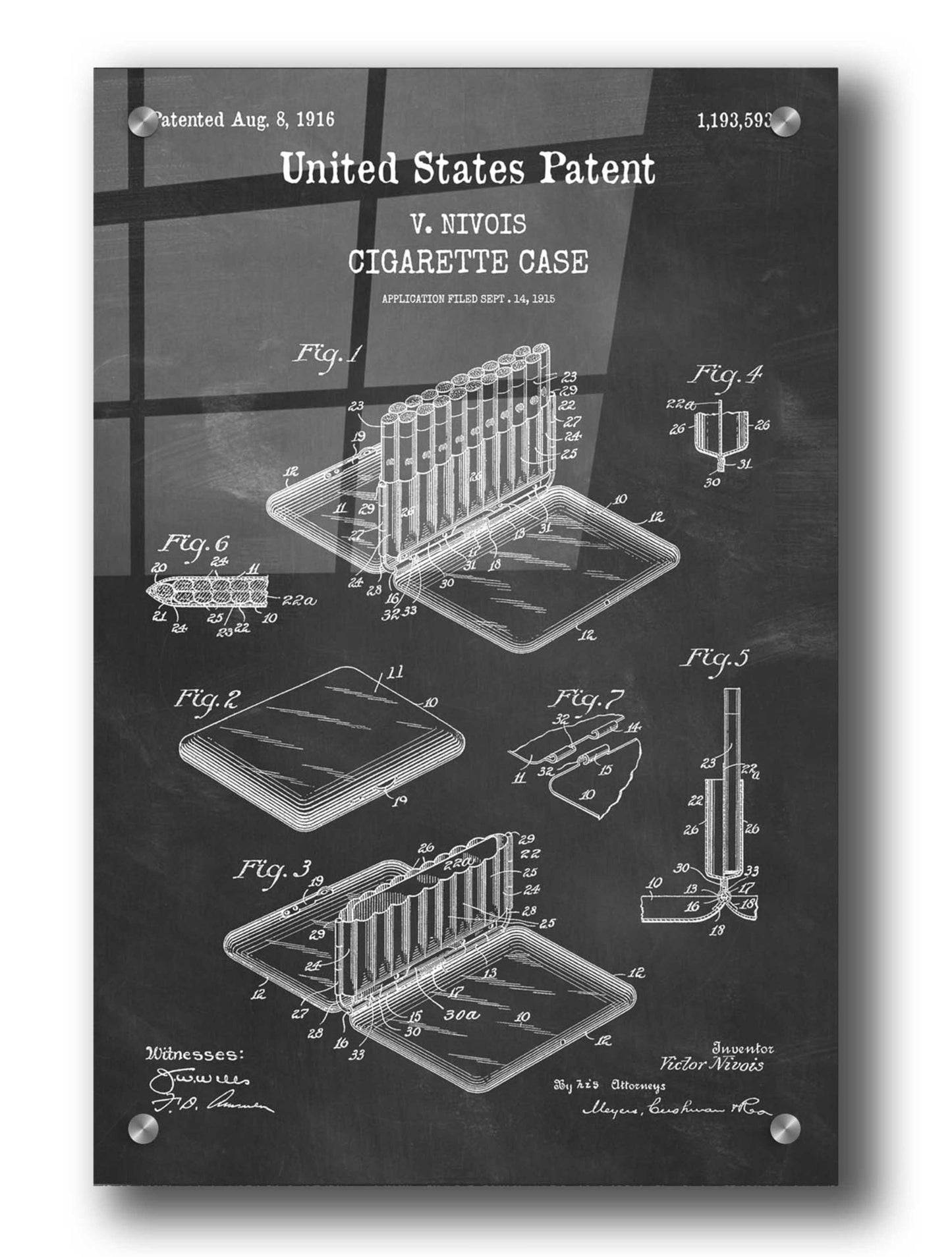 Epic Art 'Cigarette Case Blueprint Patent Chalkboard,' Acrylic Glass Wall Art,24x36