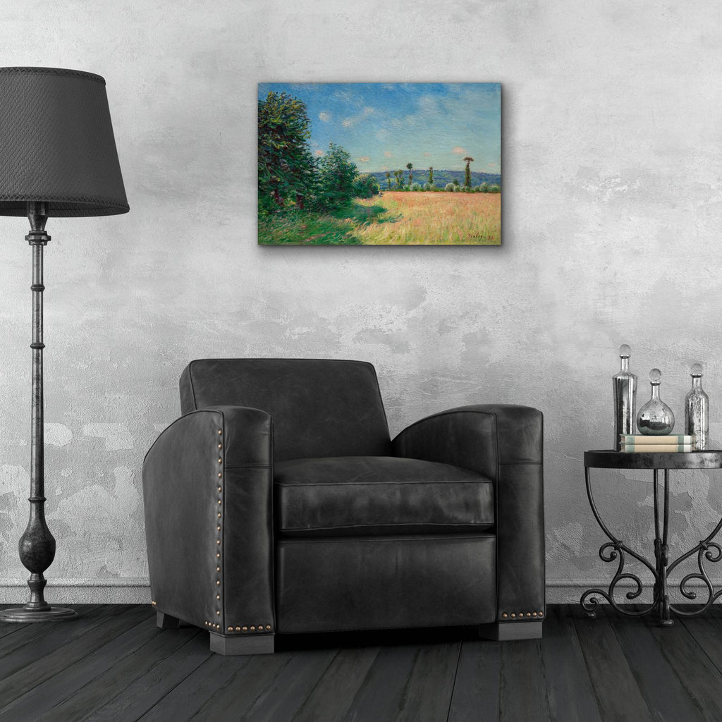 Sahurs Meadows In Morning Sun by Alfred Sisley - 24x16 acrylic wall art in a room