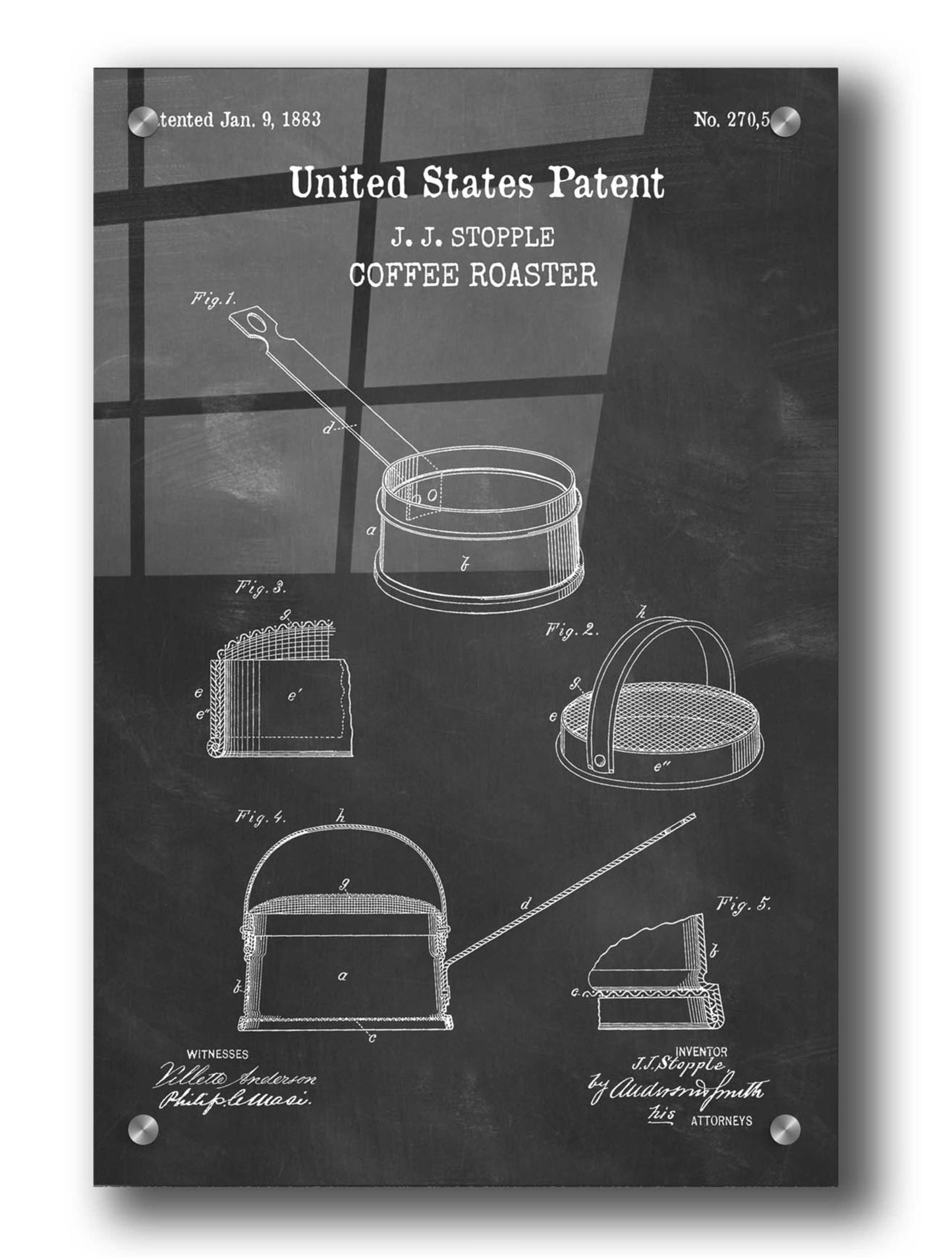 Epic Art 'Coffee Roaster Blueprint Patent Chalkboard,' Acrylic Glass Wall Art,24x36