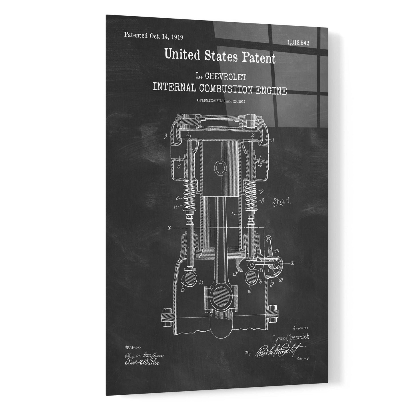 Epic Art 'Combustion Engine Blueprint Patent Chalkboard,' Acrylic Glass Wall Art,16x24