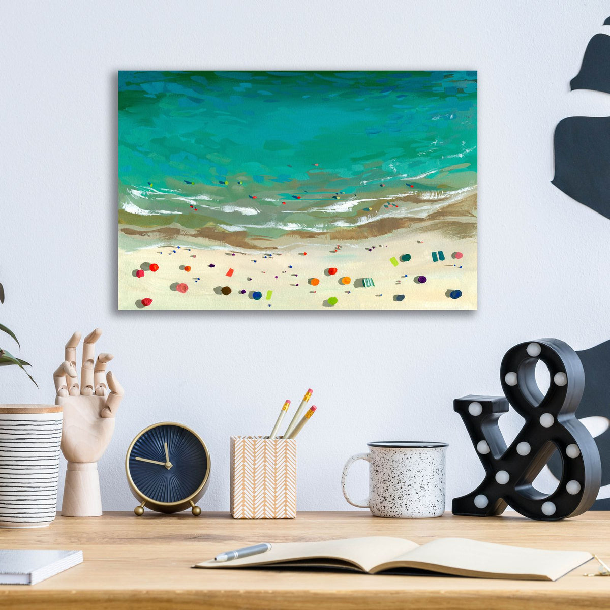 Aerial Beach by Brook Page - 16x12 acrylic wall art in a room