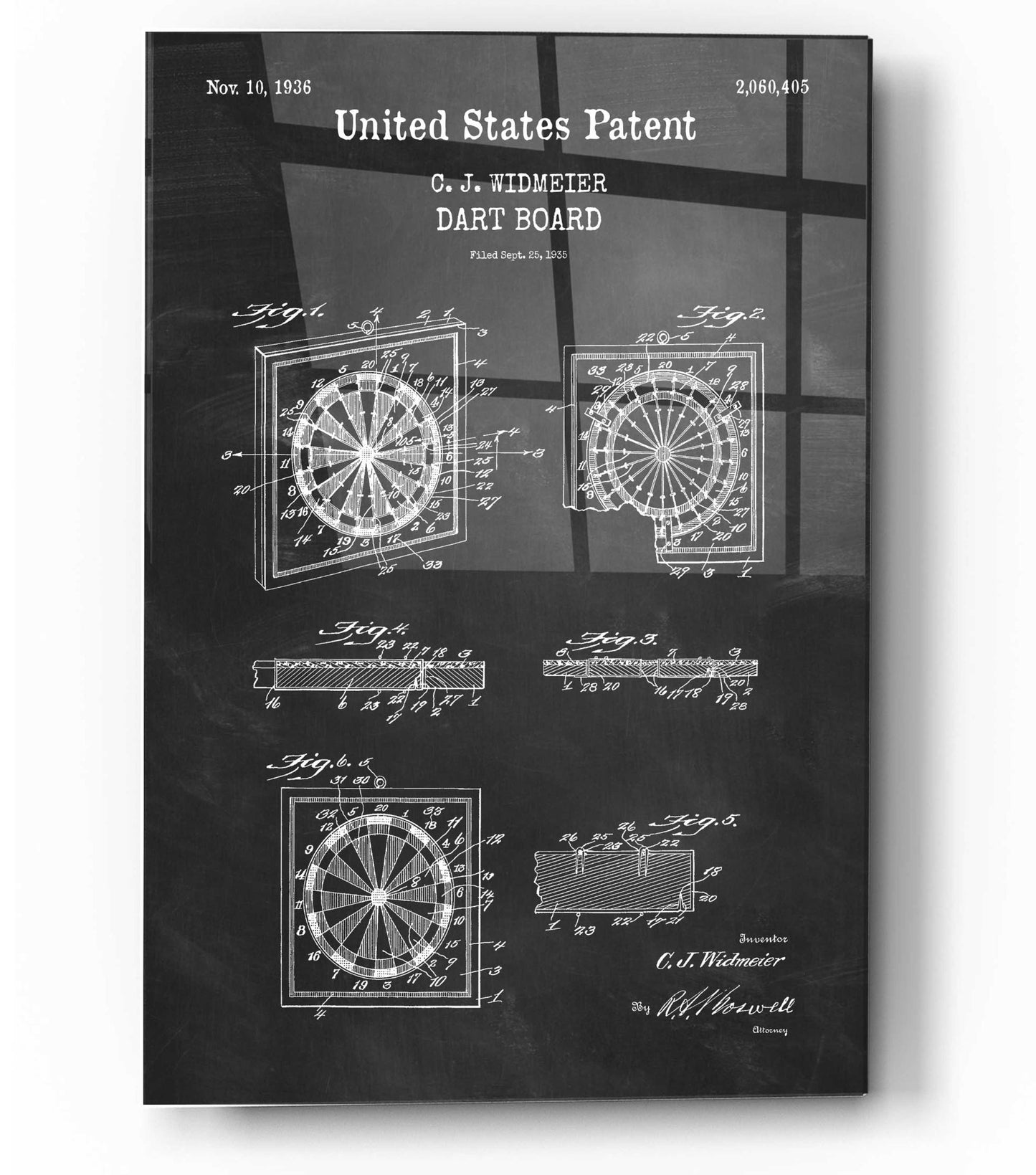 Epic Art 'Dart Board Blueprint Patent Chalkboard,' Acrylic Glass Wall Art,12x16