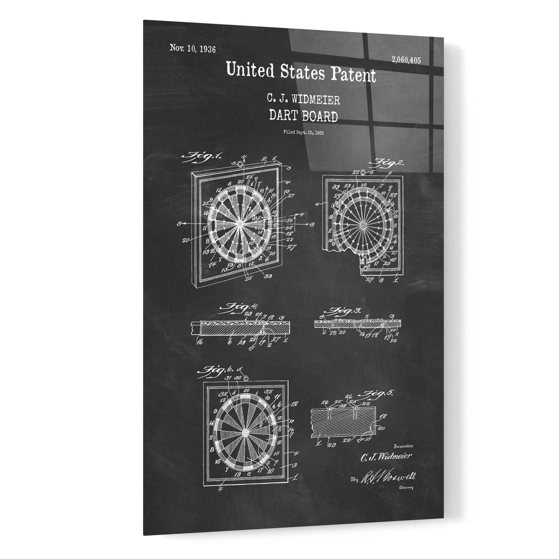 Epic Art 'Dart Board Blueprint Patent Chalkboard,' Acrylic Glass Wall Art,16x24