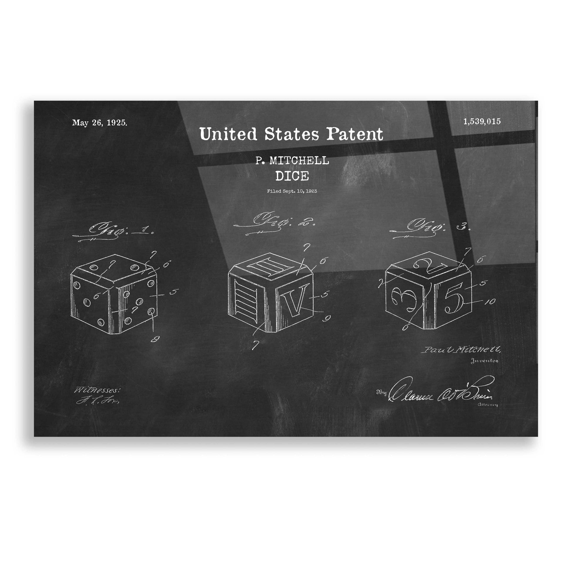 Epic Art 'Dice Blueprint Patent Chalkboard,' Acrylic Glass Wall Art,16x12