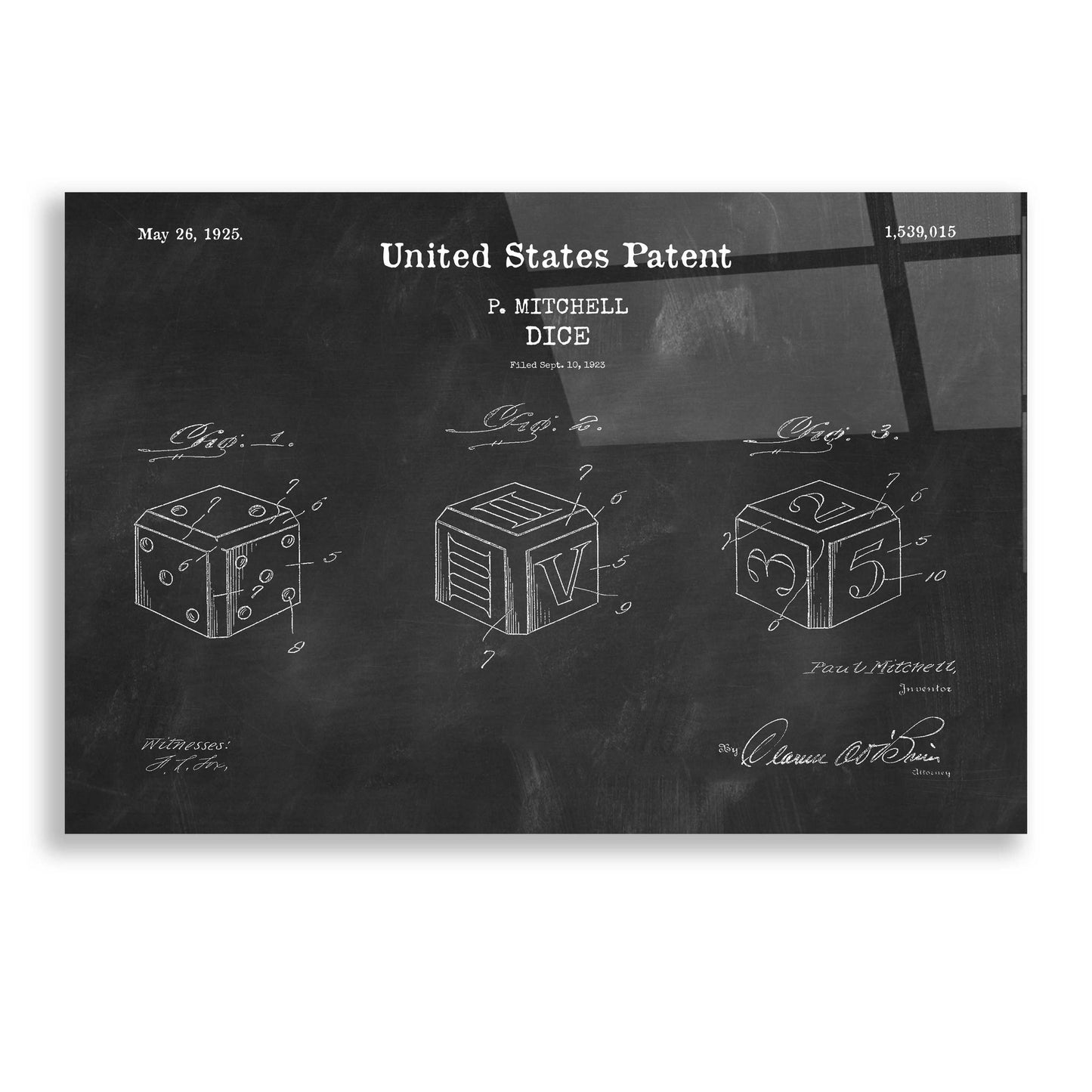 Epic Art 'Dice Blueprint Patent Chalkboard,' Acrylic Glass Wall Art,24x16