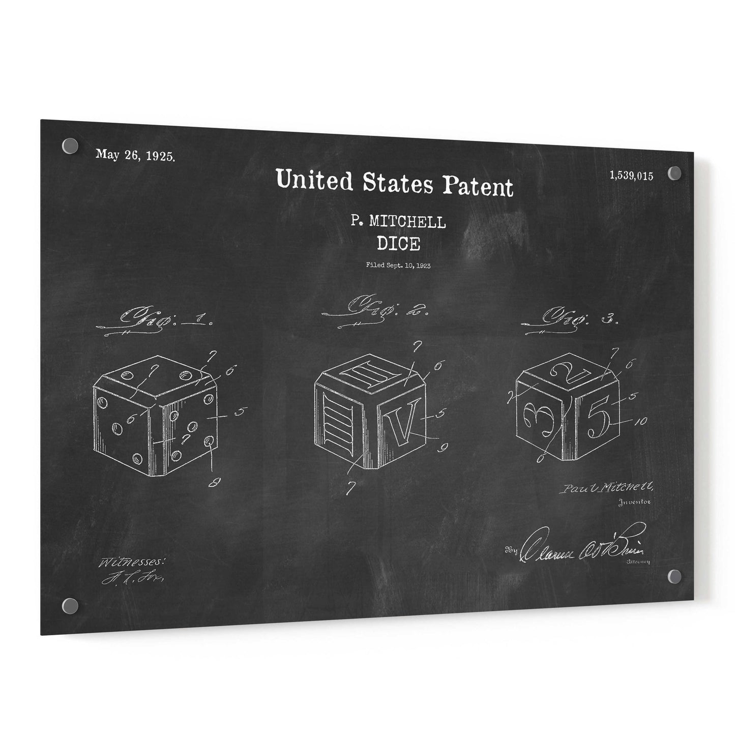 Epic Art 'Dice Blueprint Patent Chalkboard,' Acrylic Glass Wall Art,36x24