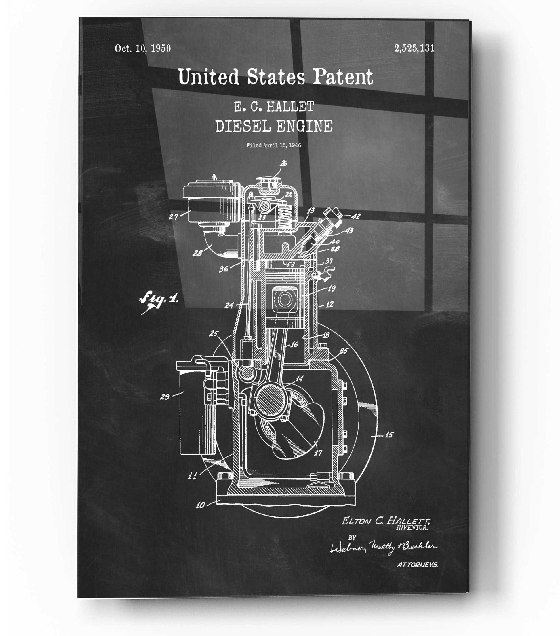 Epic Art 'Diesel Engine Blueprint Patent Chalkboard,' Acrylic Glass Wall Art,12x16