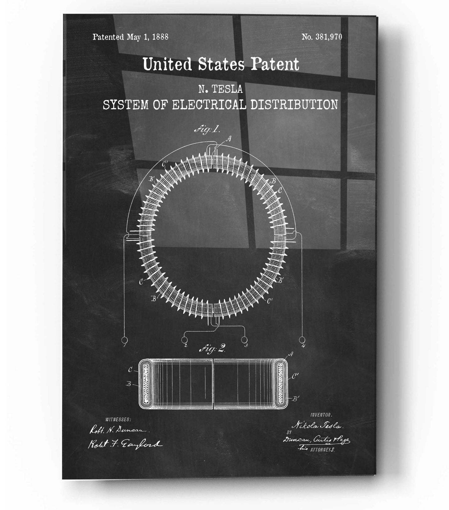 Epic Art 'Tesla's System of Electrical Distribution Blueprint Patent Chalkboard,' Acrylic Glass Wall Art,12x16