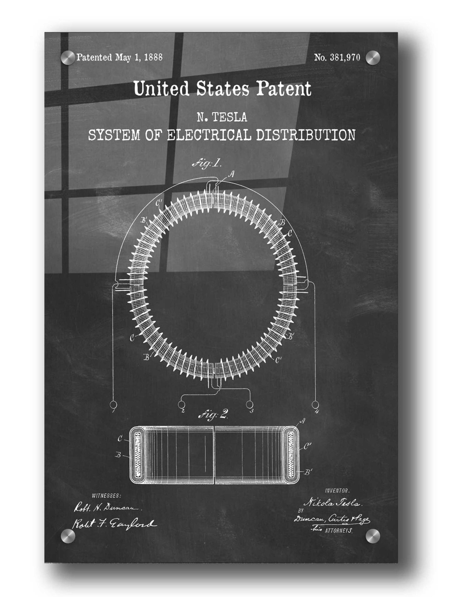 Epic Art 'Tesla's System of Electrical Distribution Blueprint Patent Chalkboard,' Acrylic Glass Wall Art,24x36