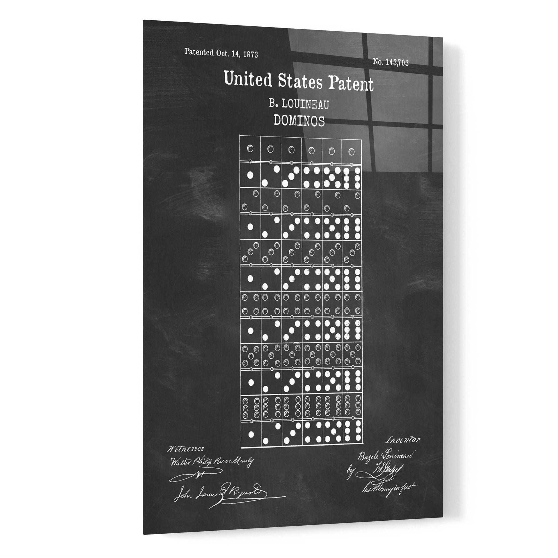 Epic Art 'Domino Blueprint Patent Chalkboard,' Acrylic Glass Wall Art,16x24