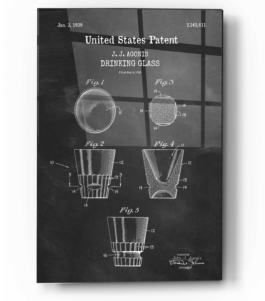 Epic Art 'Drinking Glass Blueprint Patent Chalkboard,' Acrylic Glass Wall Art