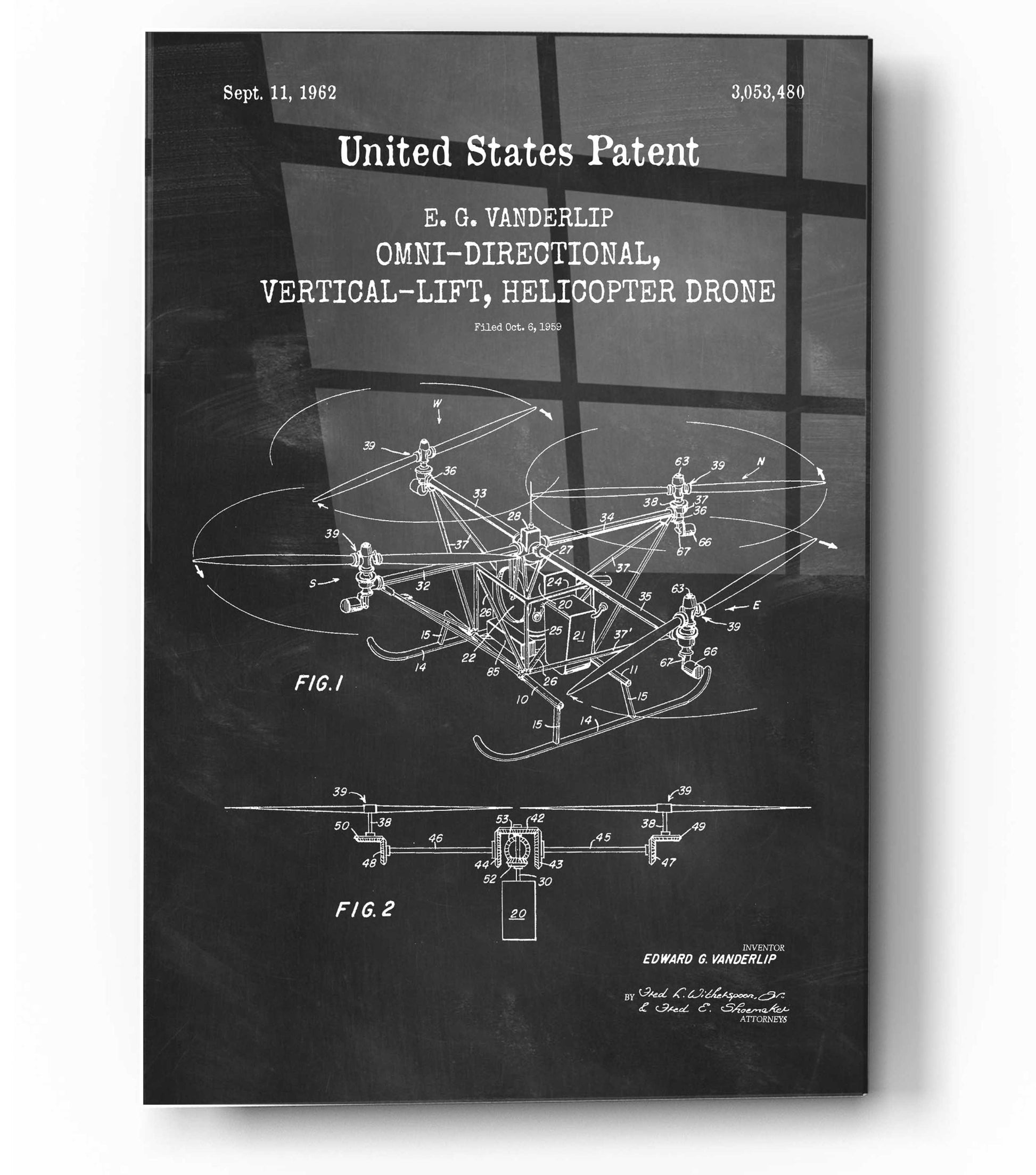 Epic Art 'Drone Blueprint Patent Chalkboard,' Acrylic Glass Wall Art,12x16