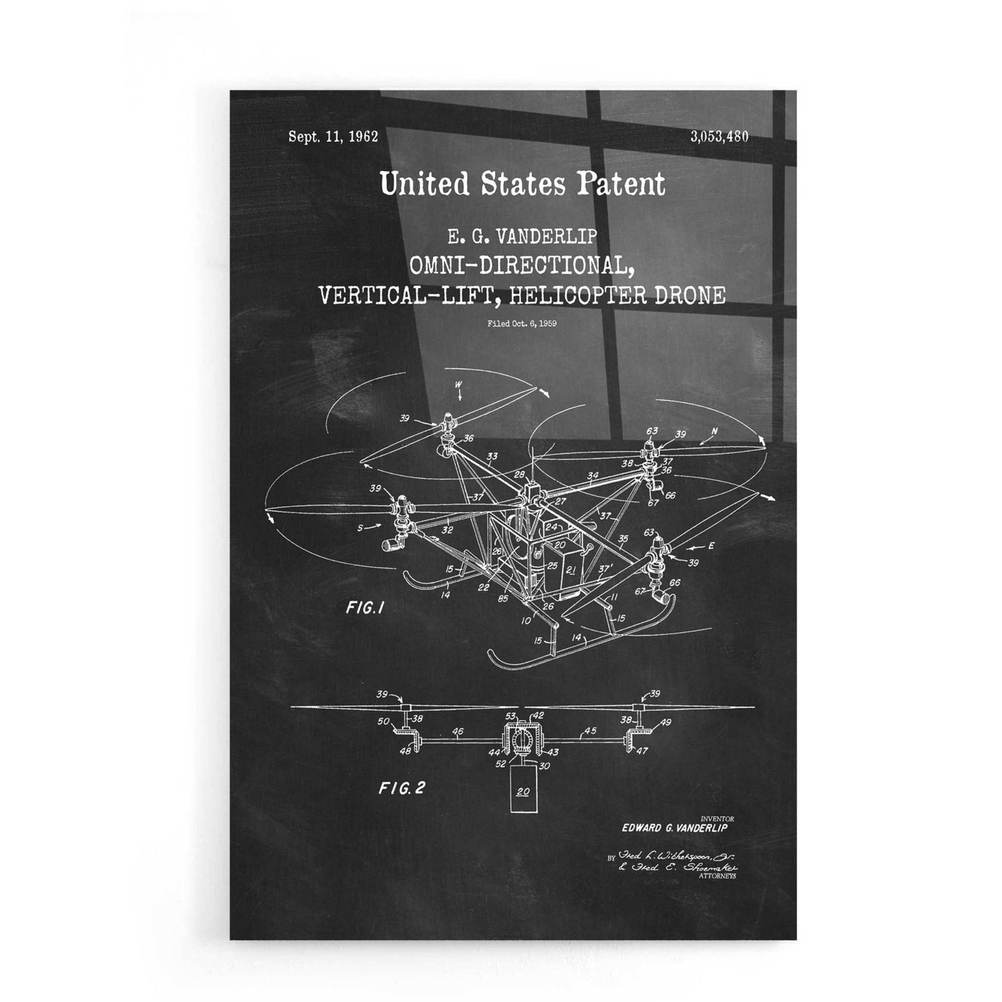 Epic Art 'Drone Blueprint Patent Chalkboard,' Acrylic Glass Wall Art,16x24