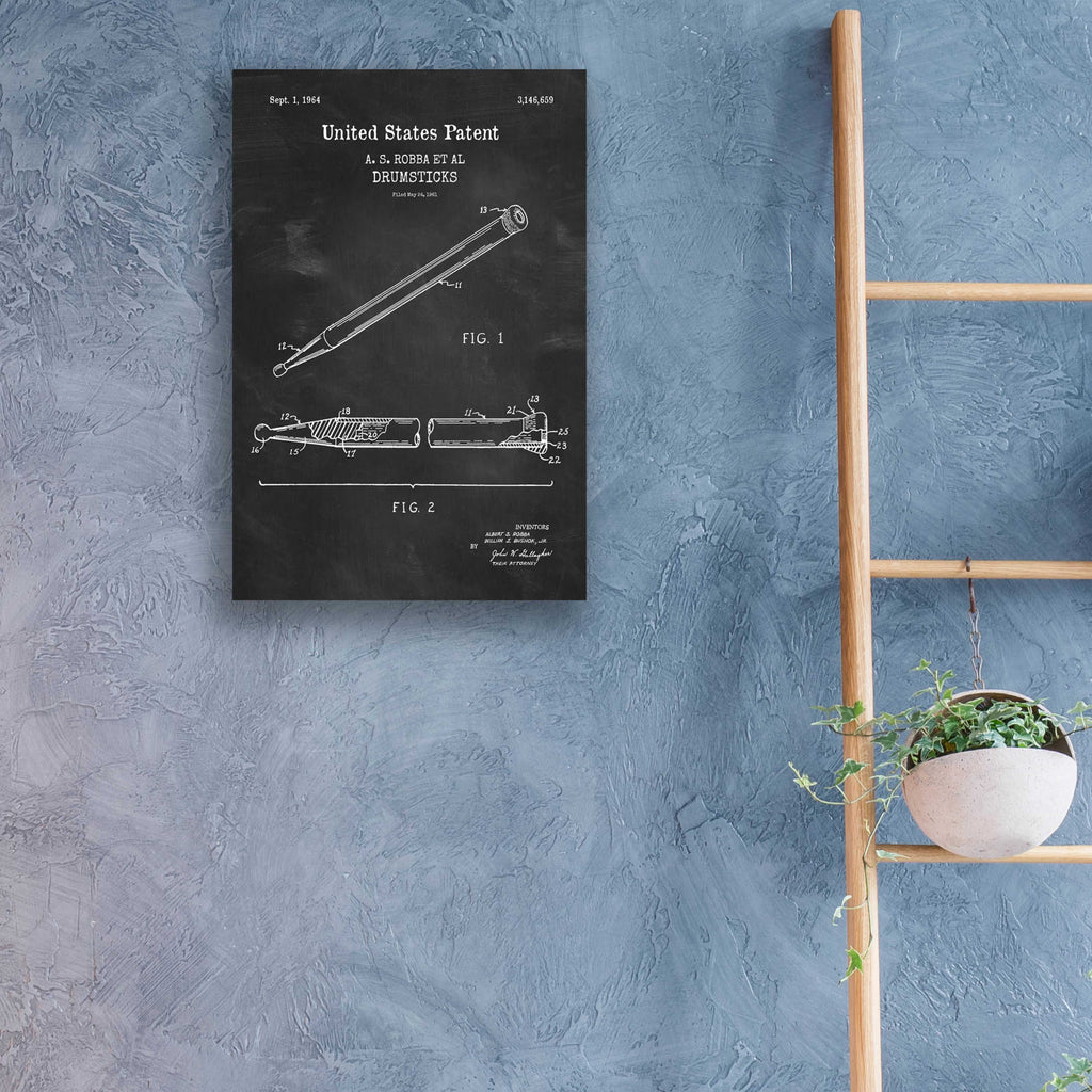 Epic Art 'Drumsticks, 1964 Blueprint Patent Chalkboard,' Acrylic Glass Wall Art,16x24