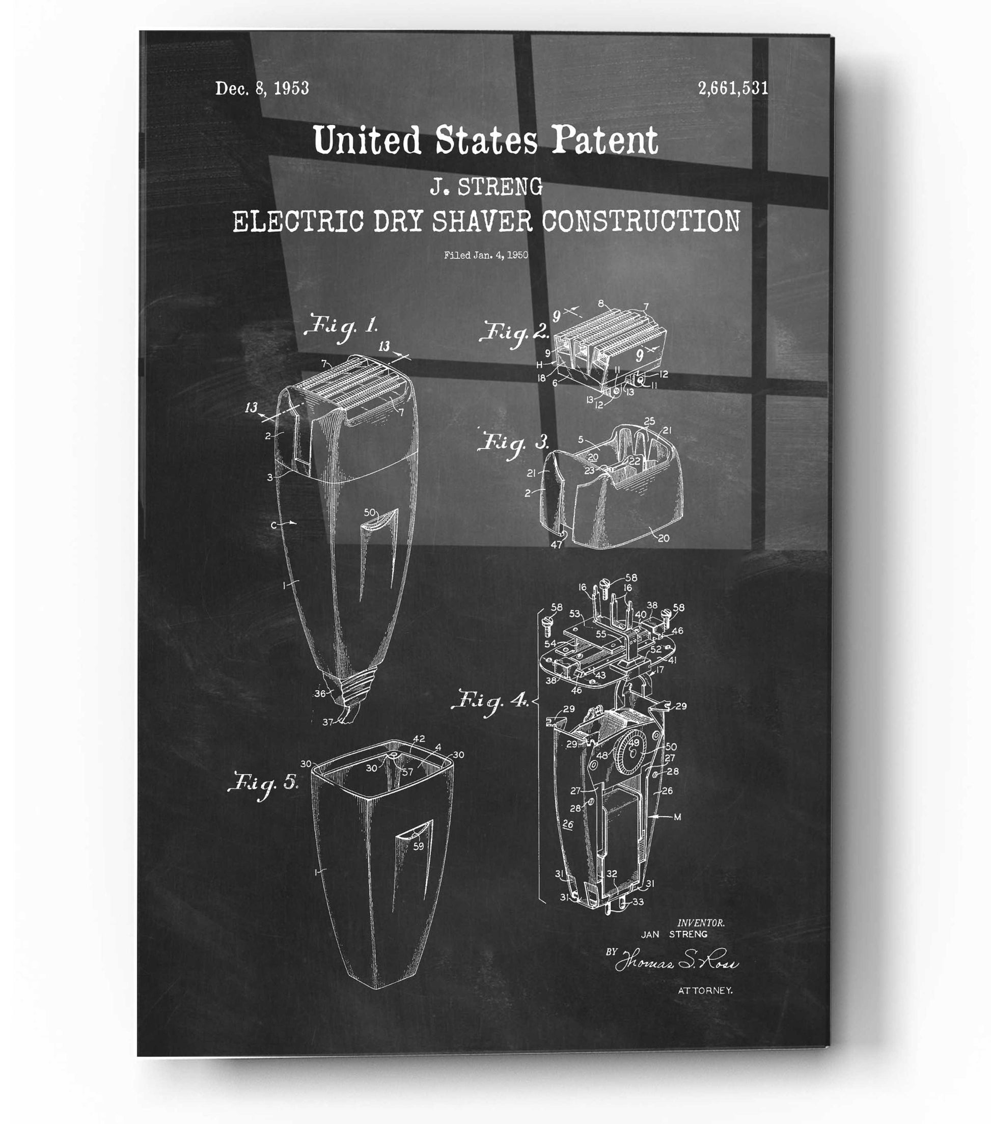 Epic Art 'Dry Shaver Blueprint Patent Chalkboard,' Acrylic Glass Wall Art,12x16