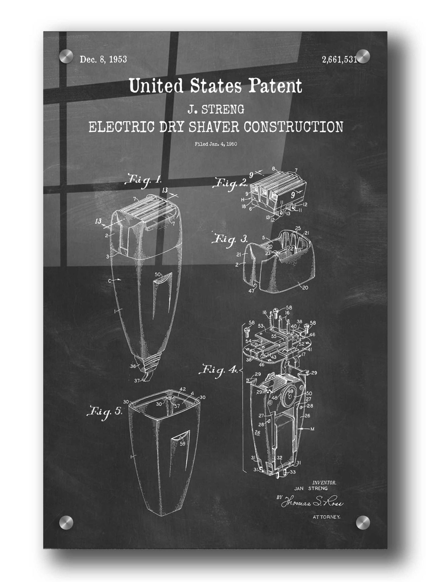 Epic Art 'Dry Shaver Blueprint Patent Chalkboard,' Acrylic Glass Wall Art,24x36