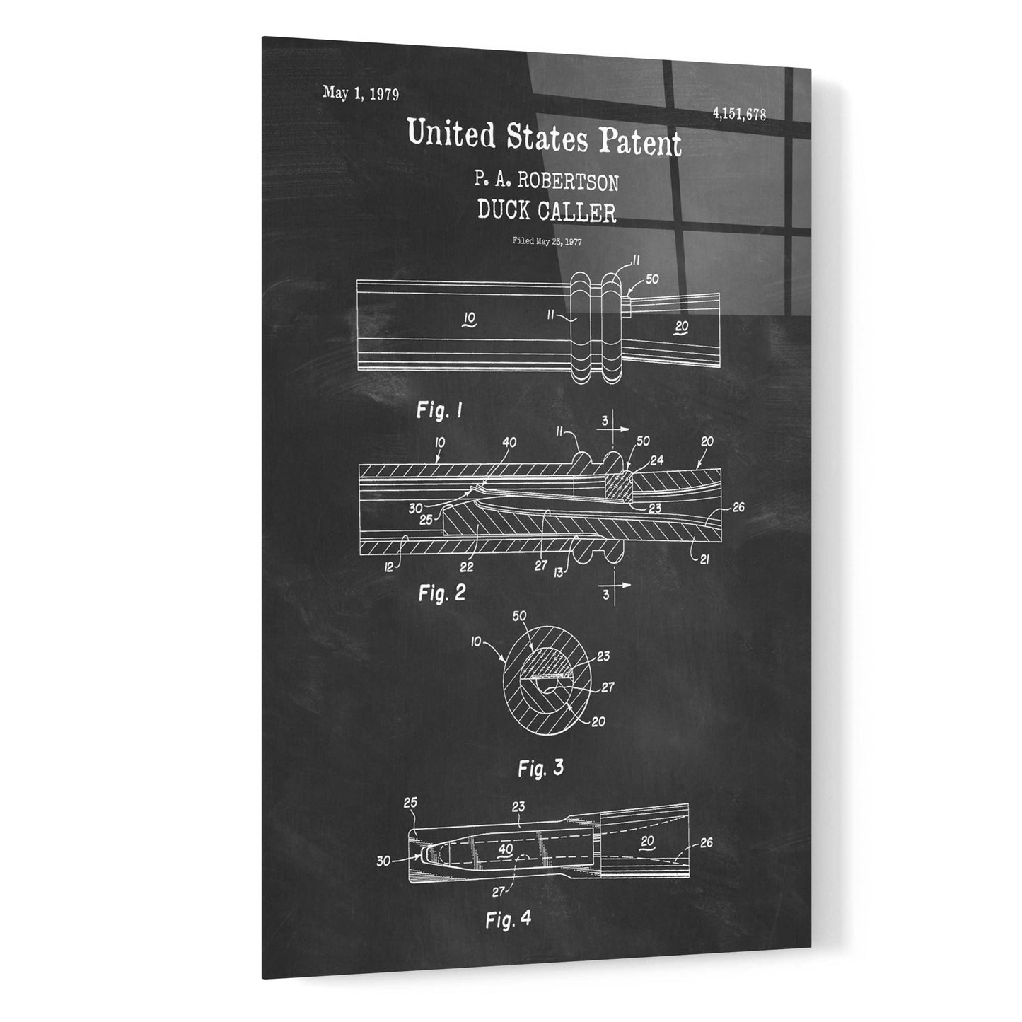 Epic Art 'Duck Caller Blueprint Patent Chalkboard,' Acrylic Glass Wall Art,16x24