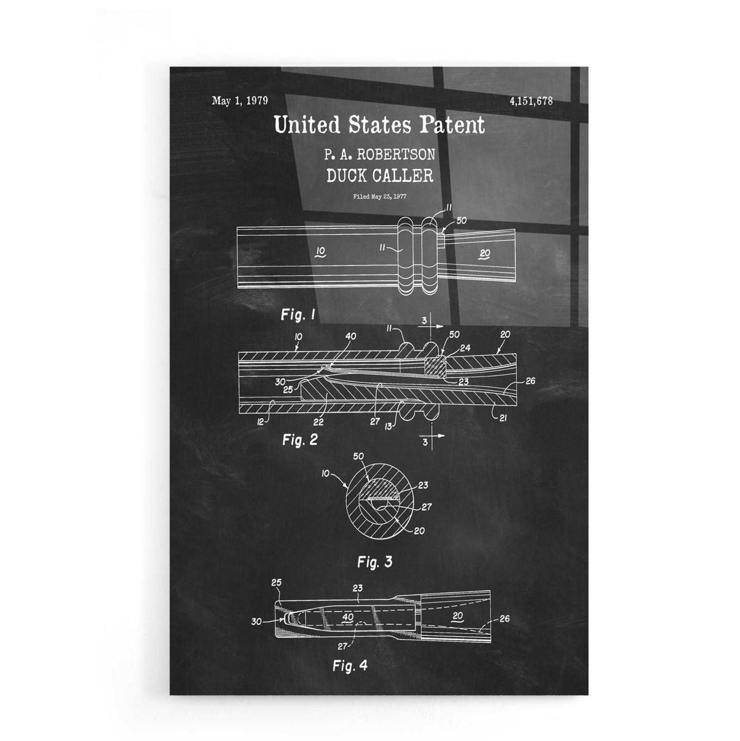 Epic Art 'Duck Caller Blueprint Patent Chalkboard,' Acrylic Glass Wall Art,16x24