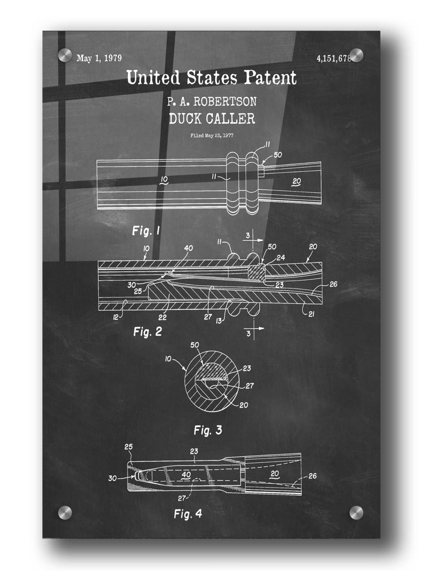 Epic Art 'Duck Caller Blueprint Patent Chalkboard,' Acrylic Glass Wall Art,24x36