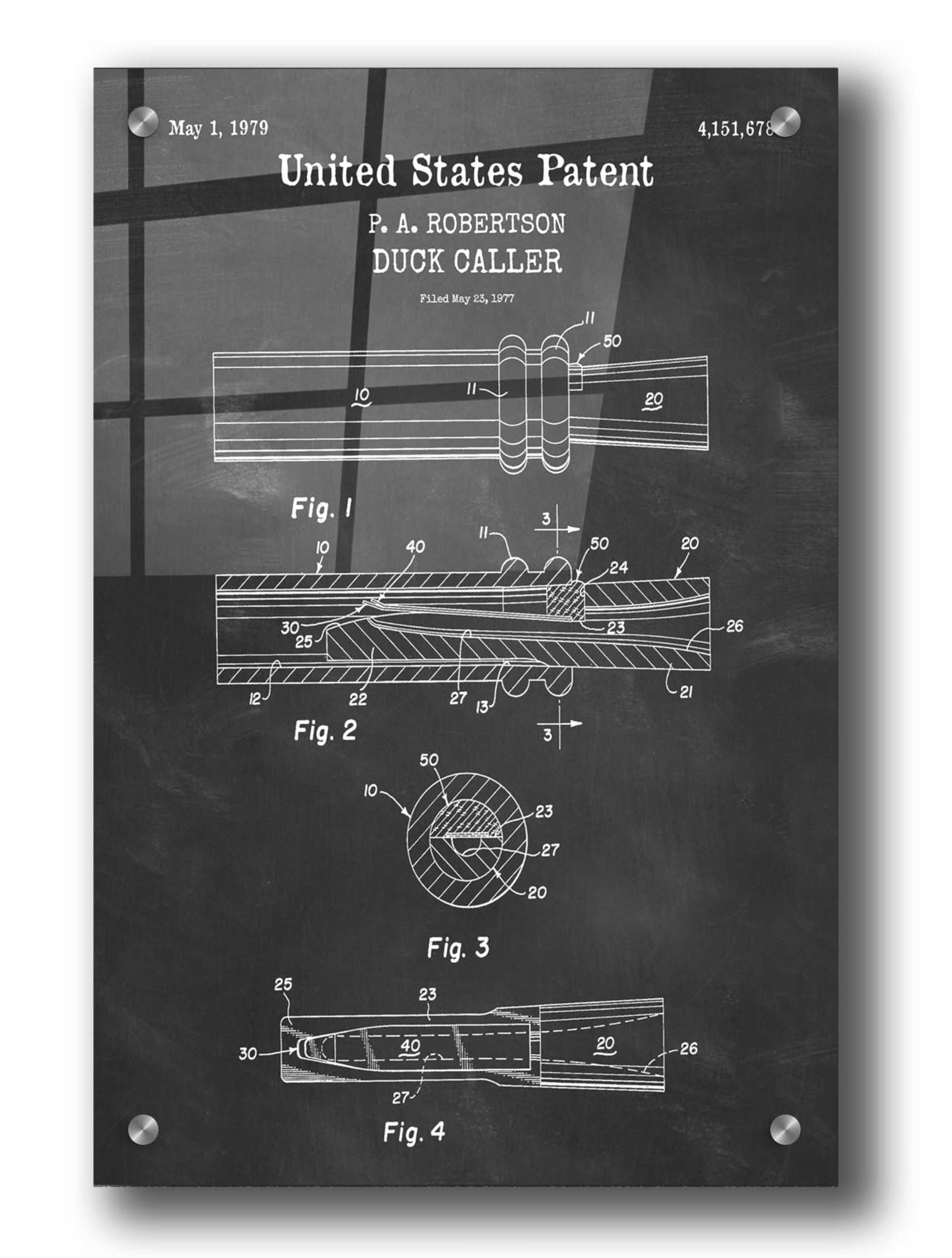 Epic Art 'Duck Caller Blueprint Patent Chalkboard,' Acrylic Glass Wall Art,24x36