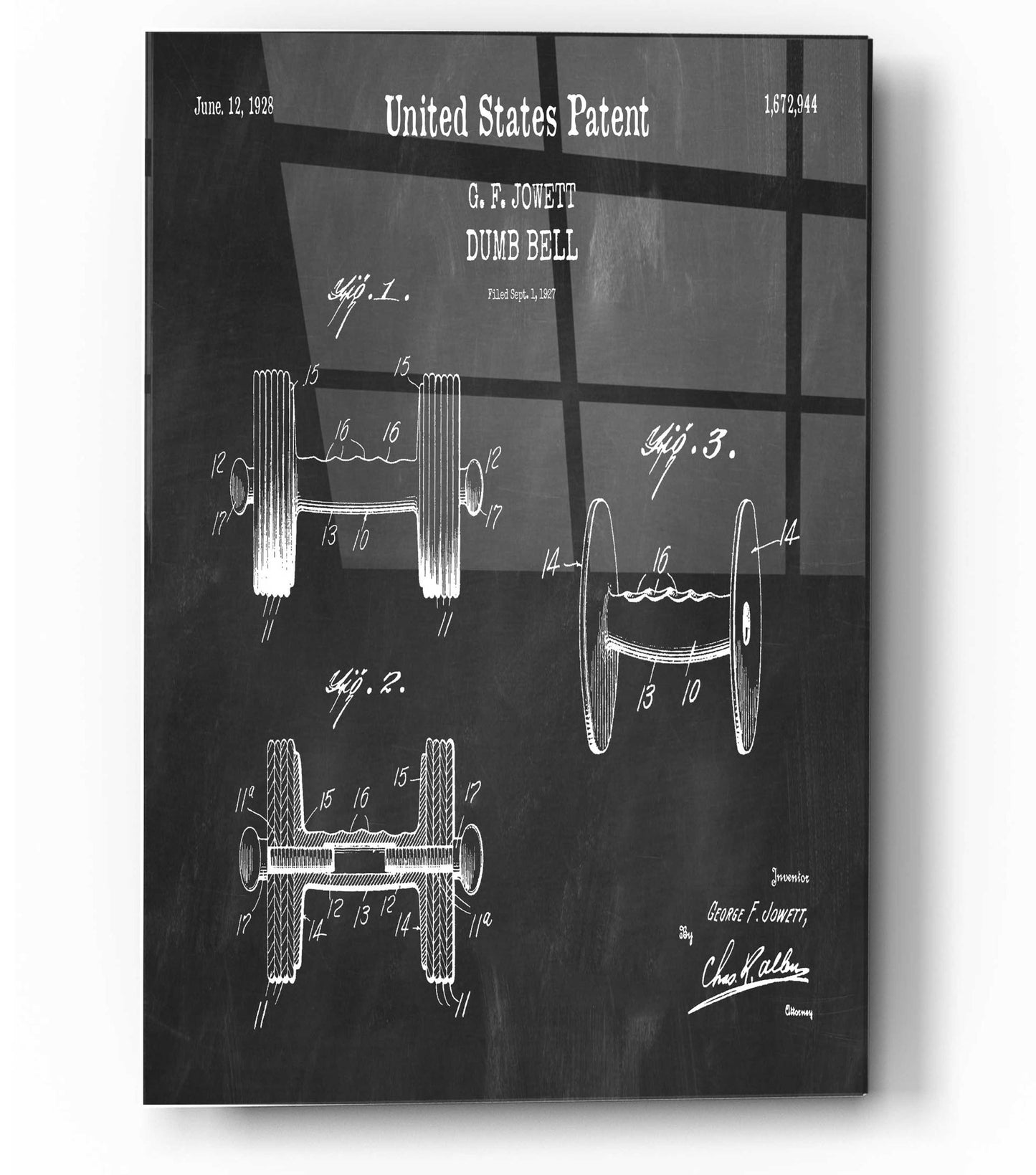 Epic Art 'Dumbbell Blueprint Patent Chalkboard,' Acrylic Glass Wall Art,12x16