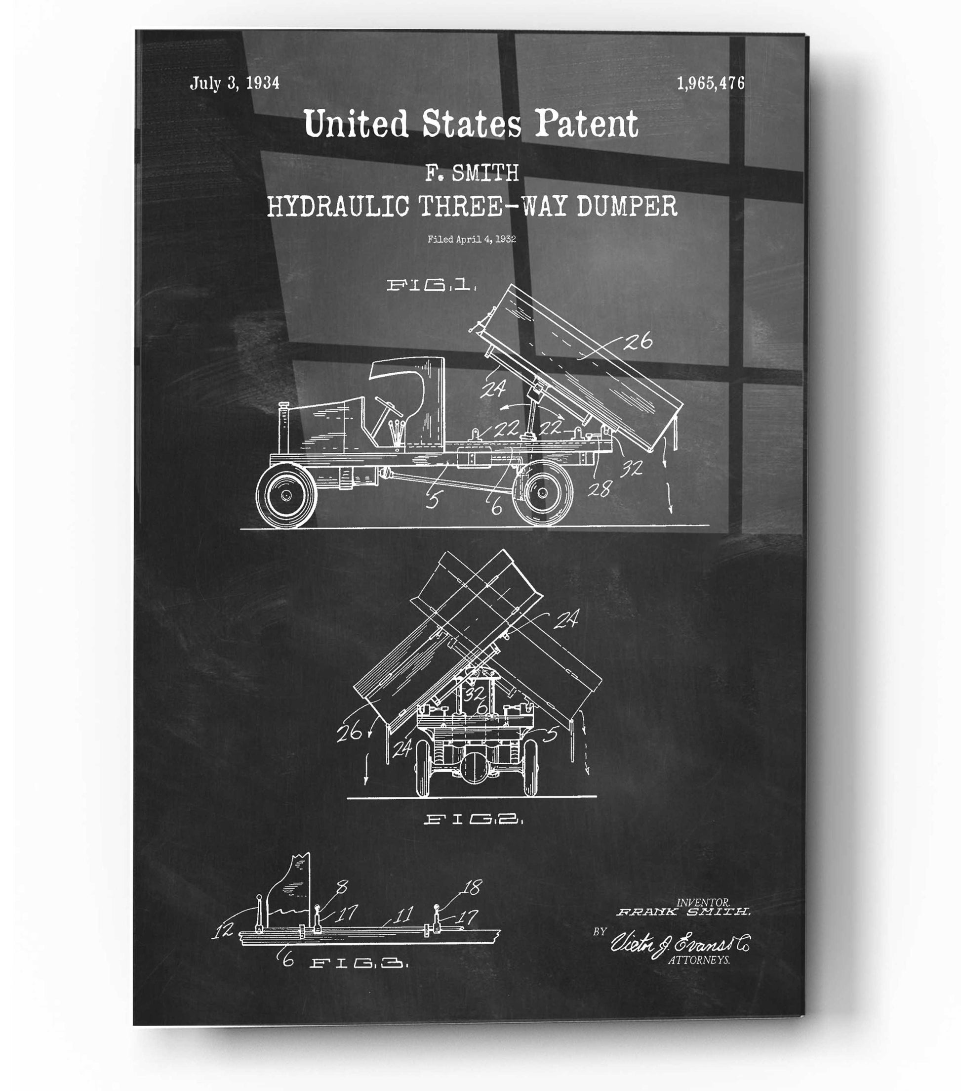 Epic Art 'Dump Truck 1934 Blueprint Patent Chalkboard' Acrylic Glass Wall Art,12x16