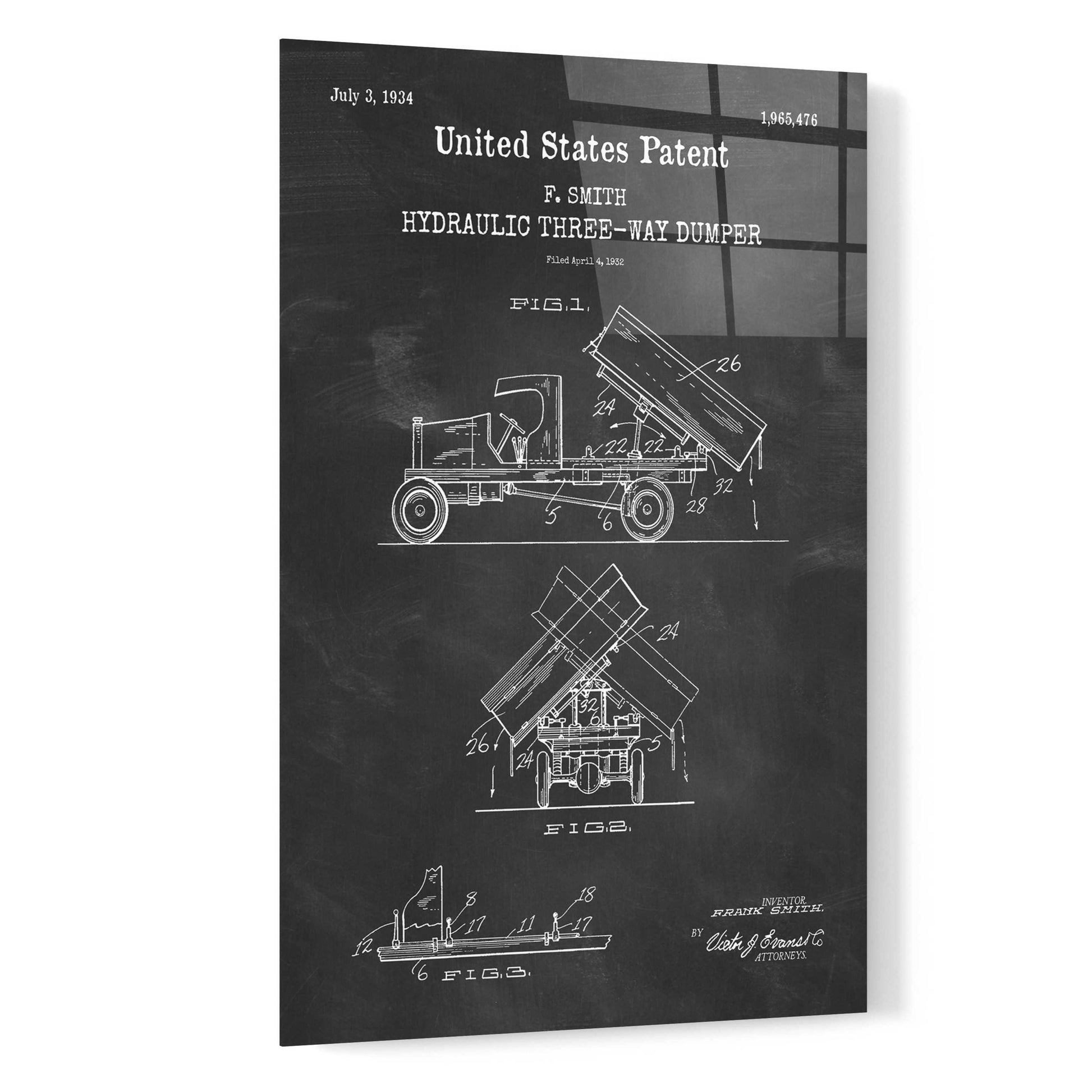 Epic Art 'Dump Truck 1934 Blueprint Patent Chalkboard' Acrylic Glass Wall Art,16x24
