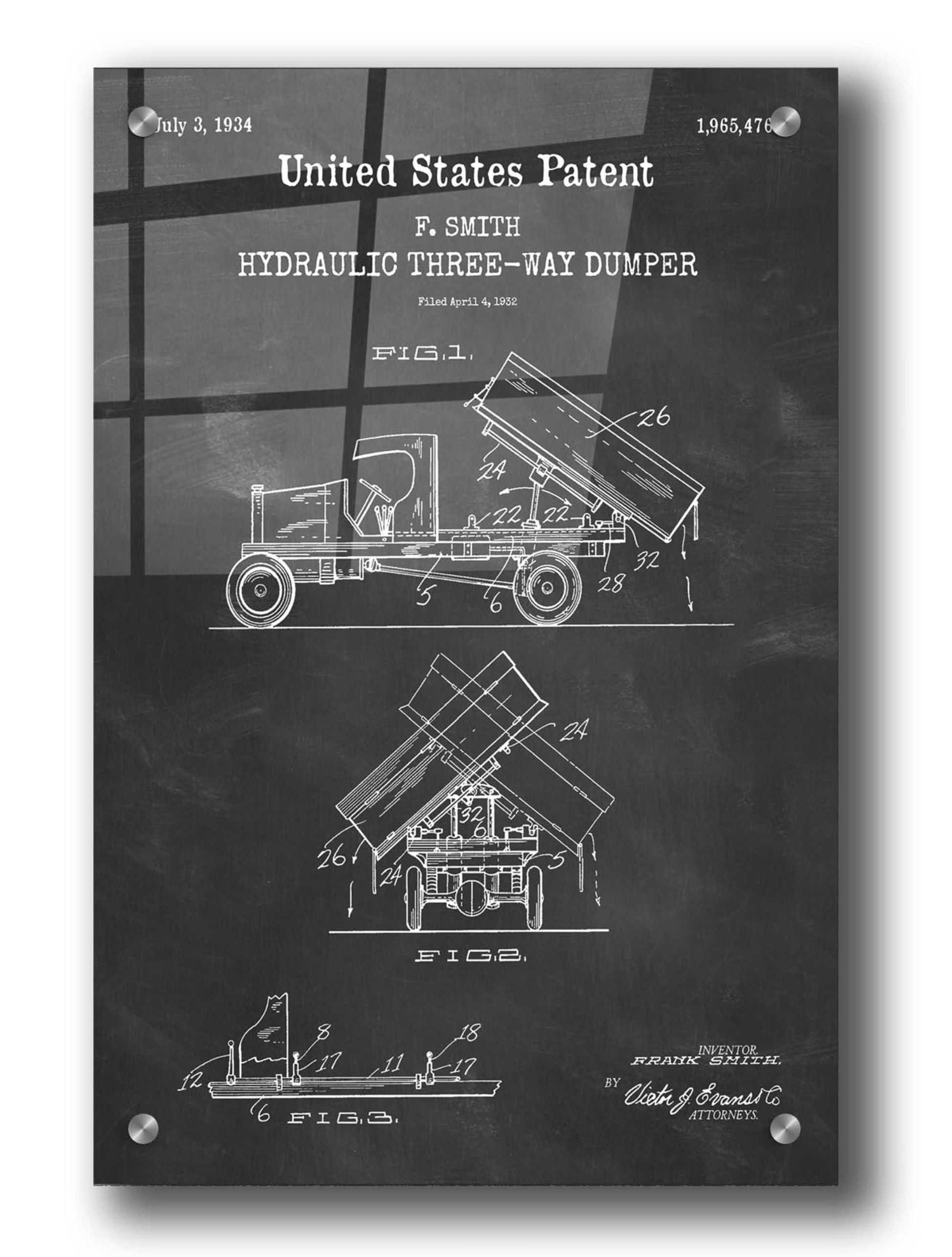 Epic Art 'Dump Truck 1934 Blueprint Patent Chalkboard' Acrylic Glass Wall Art,24x36