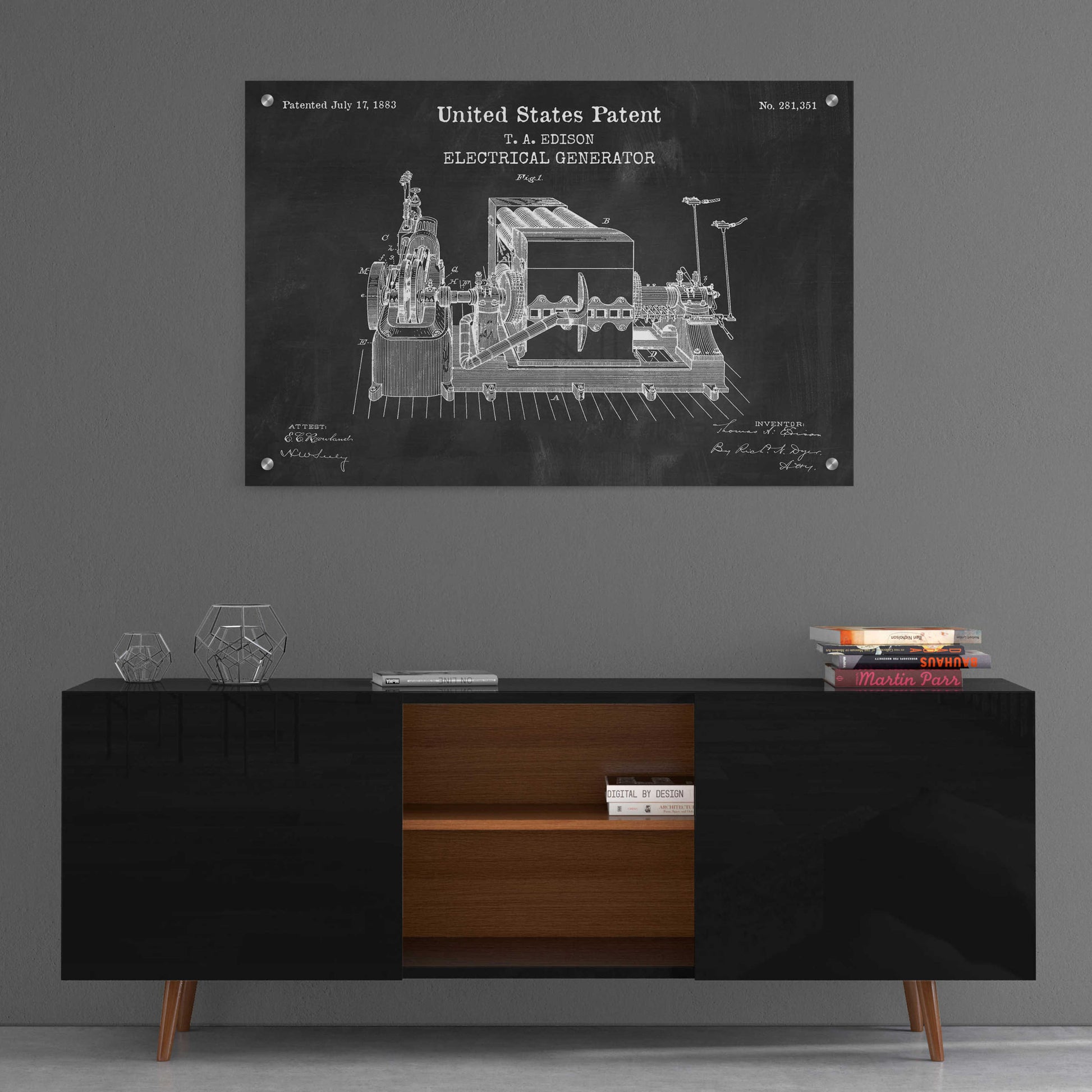 Epic Art 'Edison Electric Generator Blueprint Patent Chalkboard,' Acrylic Glass Wall Art,36x24