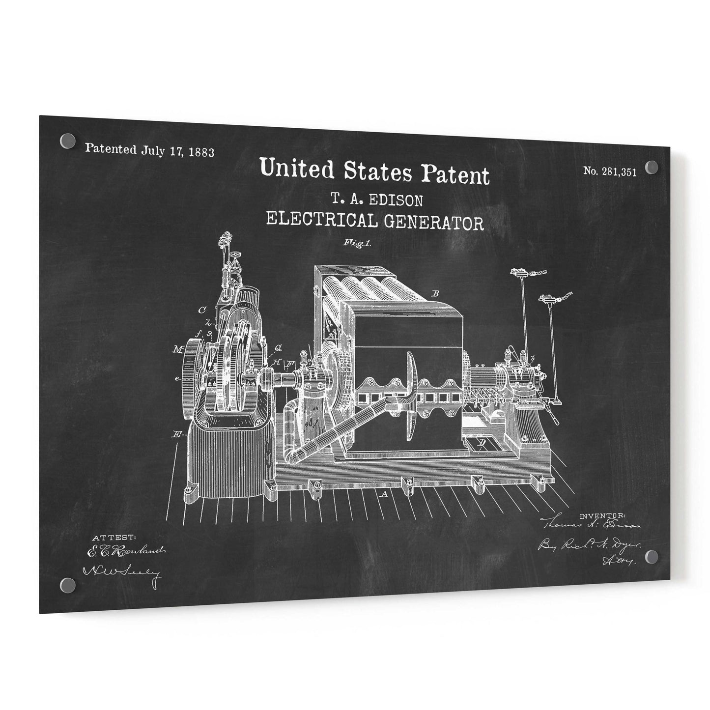 Epic Art 'Edison Electric Generator Blueprint Patent Chalkboard,' Acrylic Glass Wall Art,36x24