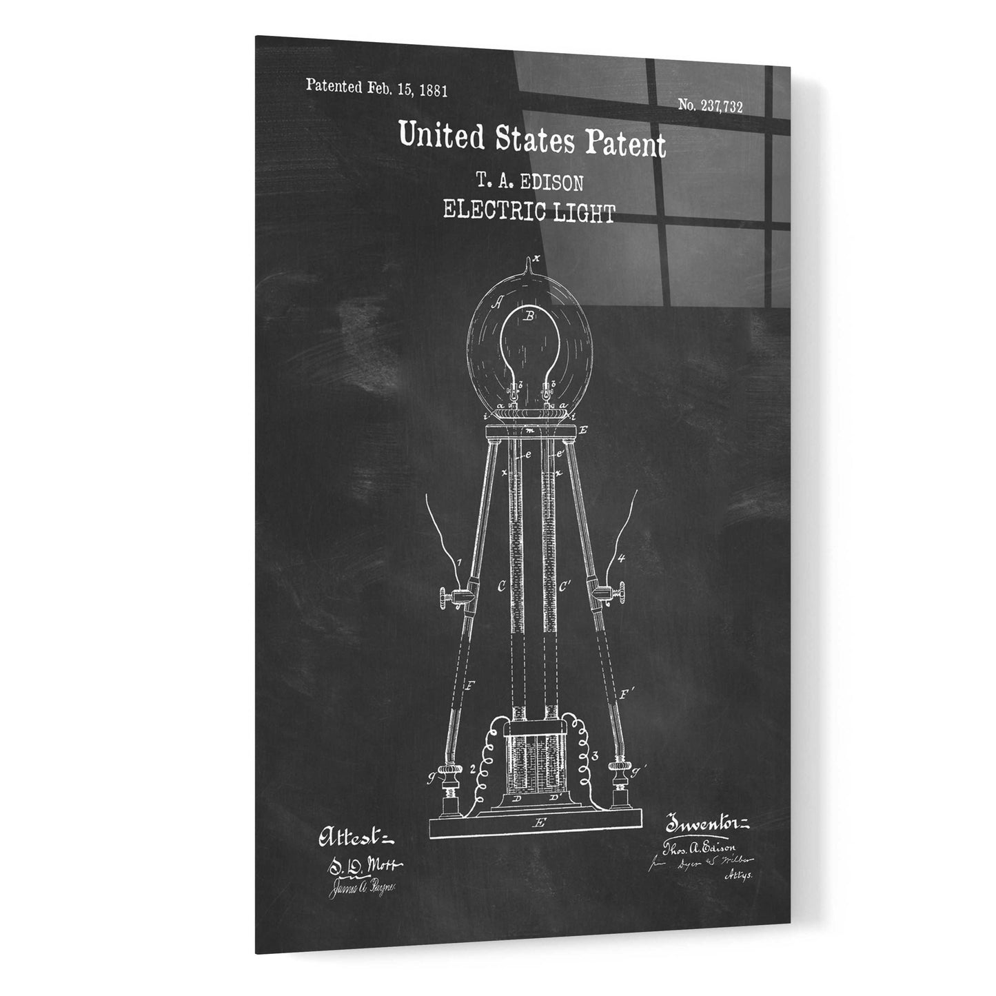 Epic Art 'Electric Light Blueprint Patent Chalkboard,' Acrylic Glass Wall Art,16x24