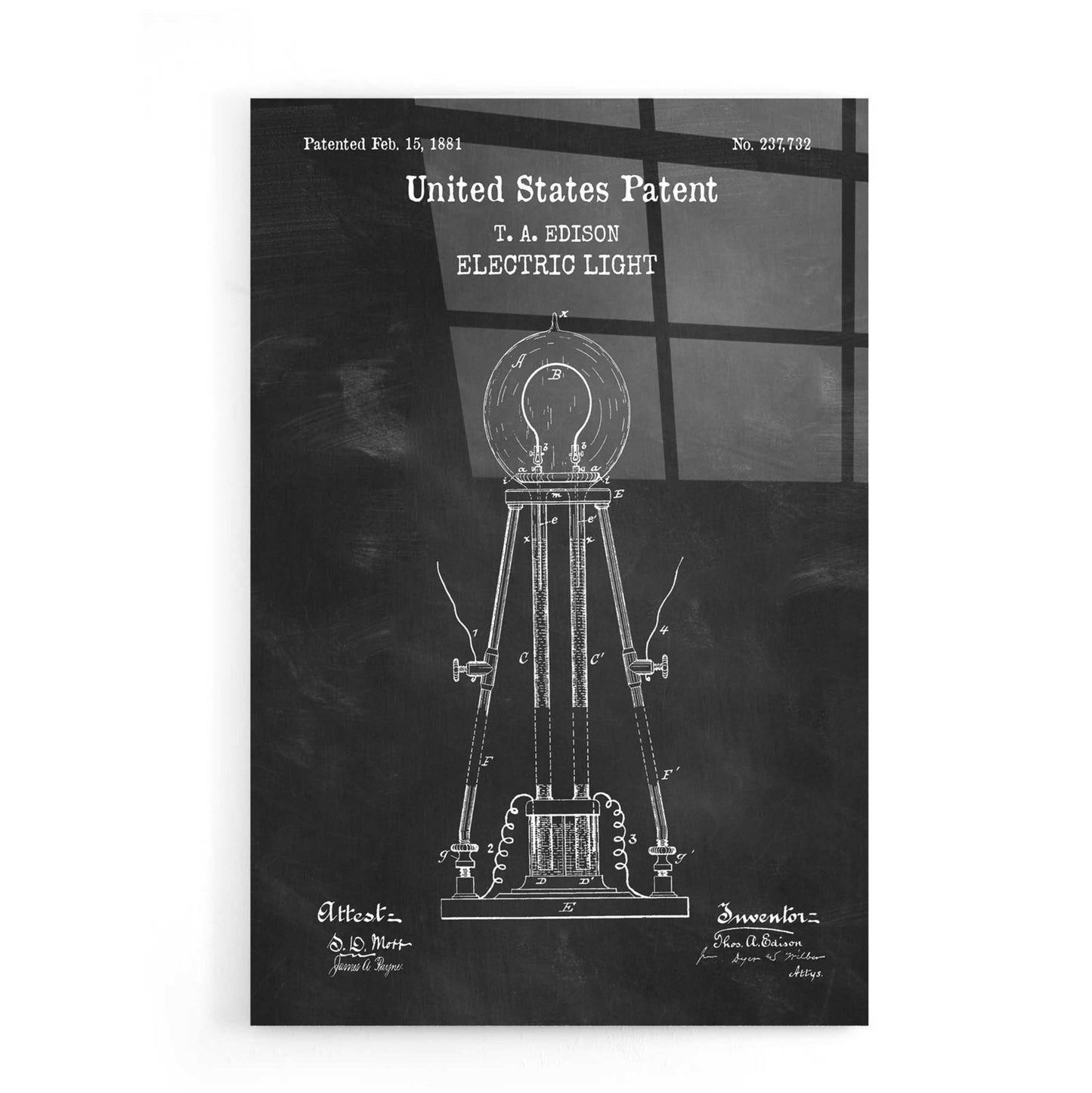 Epic Art 'Electric Light Blueprint Patent Chalkboard,' Acrylic Glass Wall Art,16x24