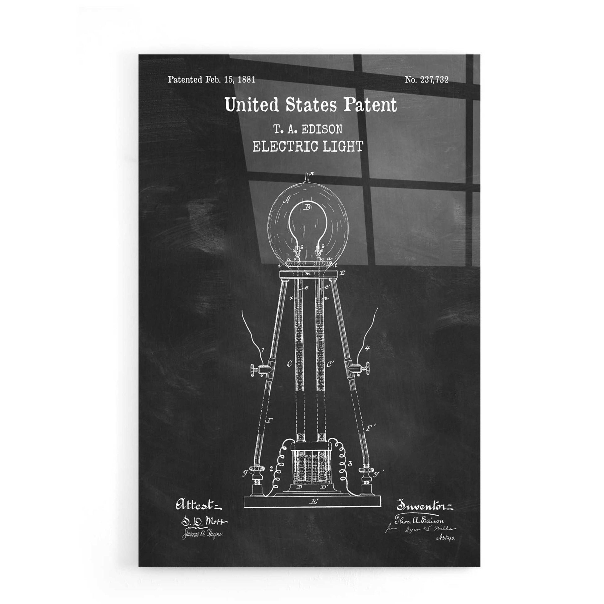 Epic Art 'Electric Light Blueprint Patent Chalkboard,' Acrylic Glass Wall Art,16x24