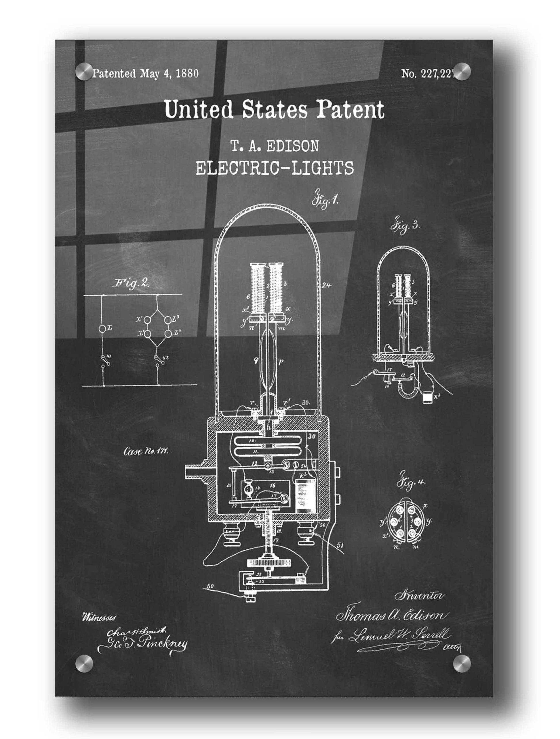 Epic Art 'Electric Lights Blueprint Patent Chalkboard,' Acrylic Glass Wall Art,24x36