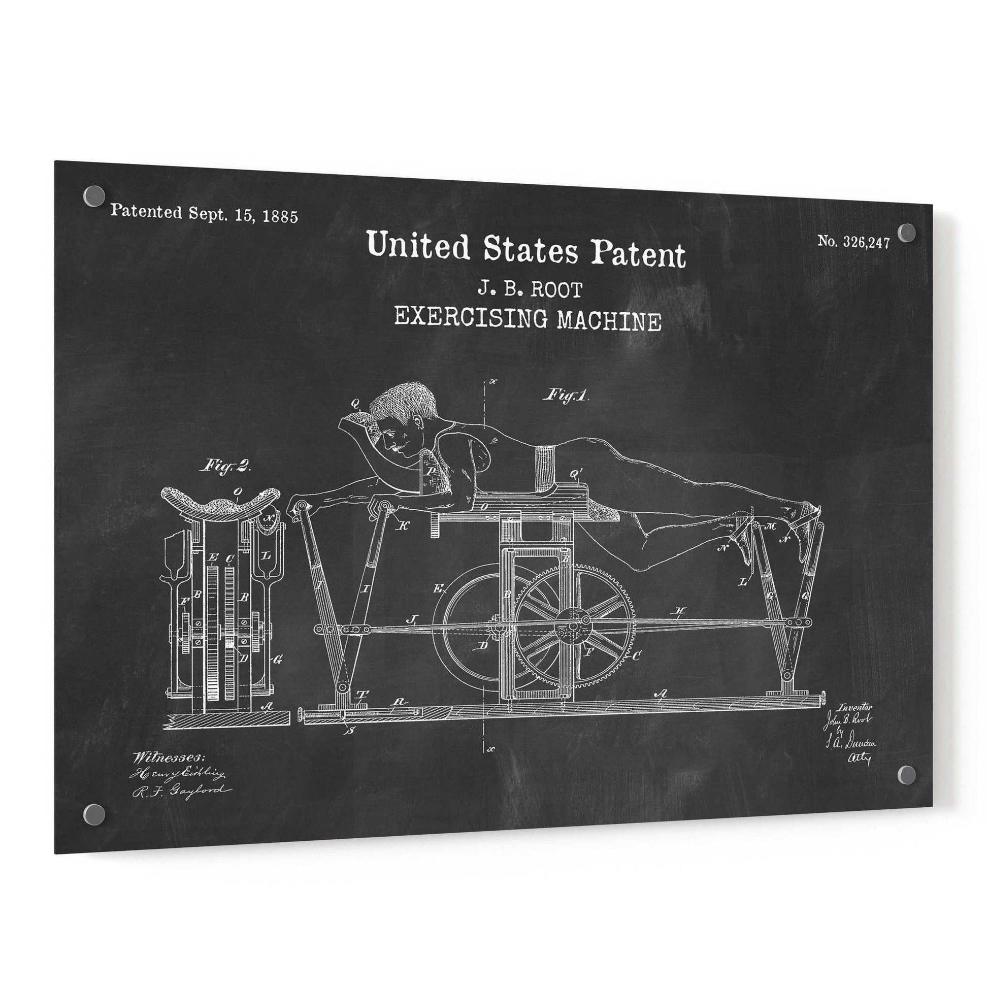 Epic Art 'Exercising Machine Blueprint Patent Chalkboard,' Acrylic Glass Wall Art,36x24