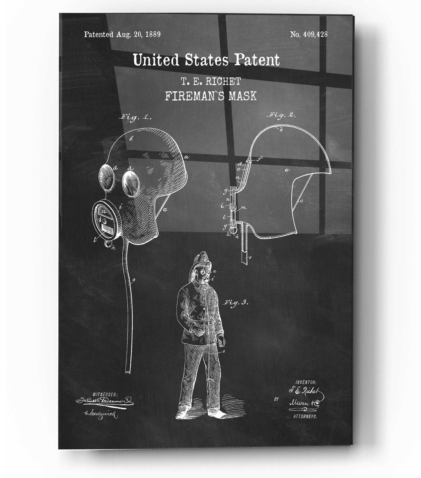 Epic Art 'Fireman's Mask Blueprint Patent Chalkboard,' Acrylic Glass Wall Art,12x16