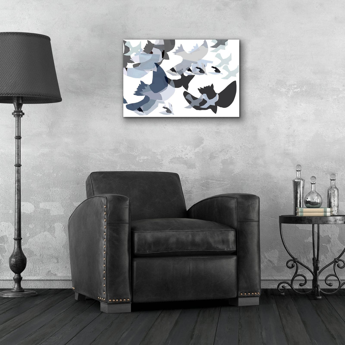 Collaged Birds 4 by Cartissi - 24x16 acrylic wall art in a room