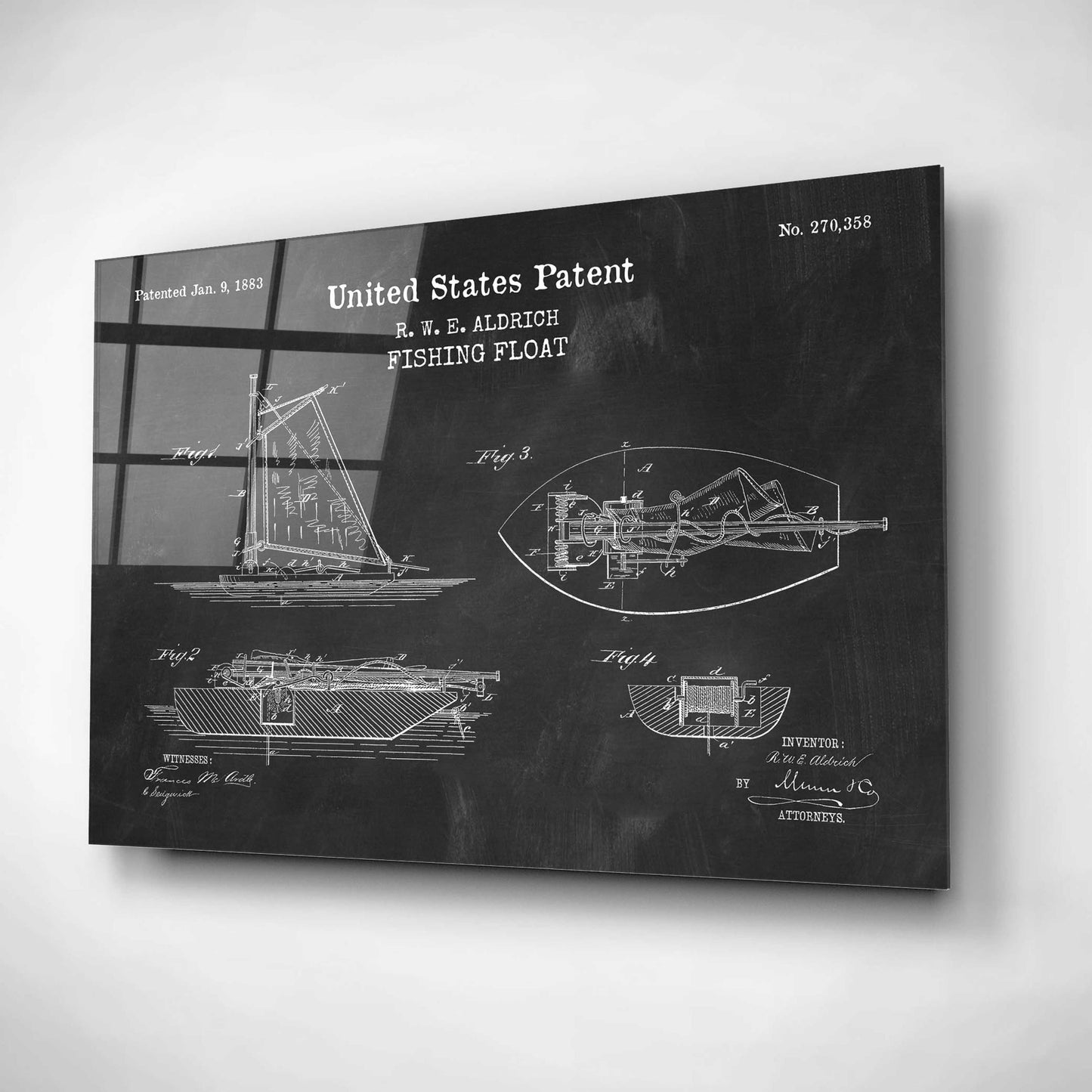 Epic Art 'Fishing Boat Blueprint Patent Chalkboard,' Acrylic Glass Wall Art,16x12