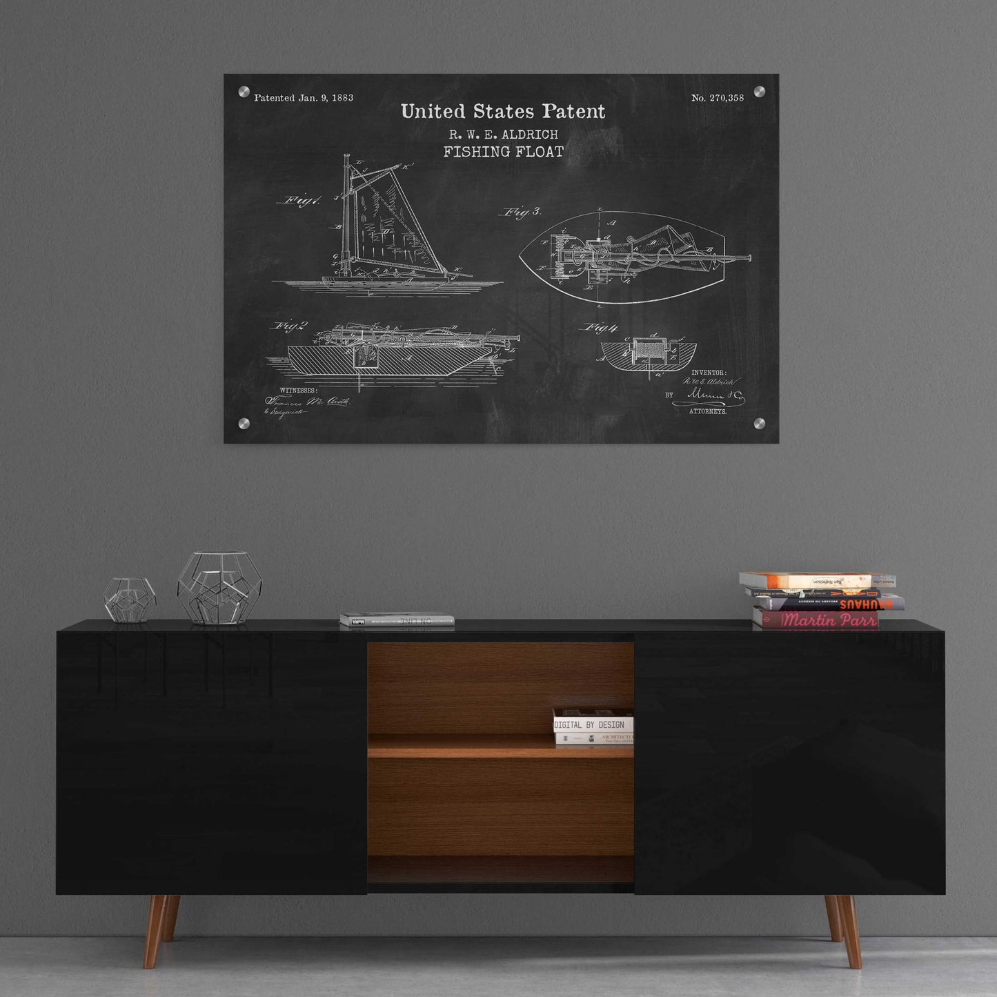 Epic Art 'Fishing Boat Blueprint Patent Chalkboard,' Acrylic Glass Wall Art,36x24