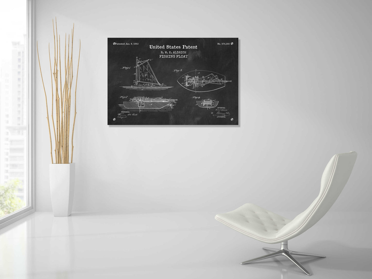 Epic Art 'Fishing Boat Blueprint Patent Chalkboard,' Acrylic Glass Wall Art,36x24