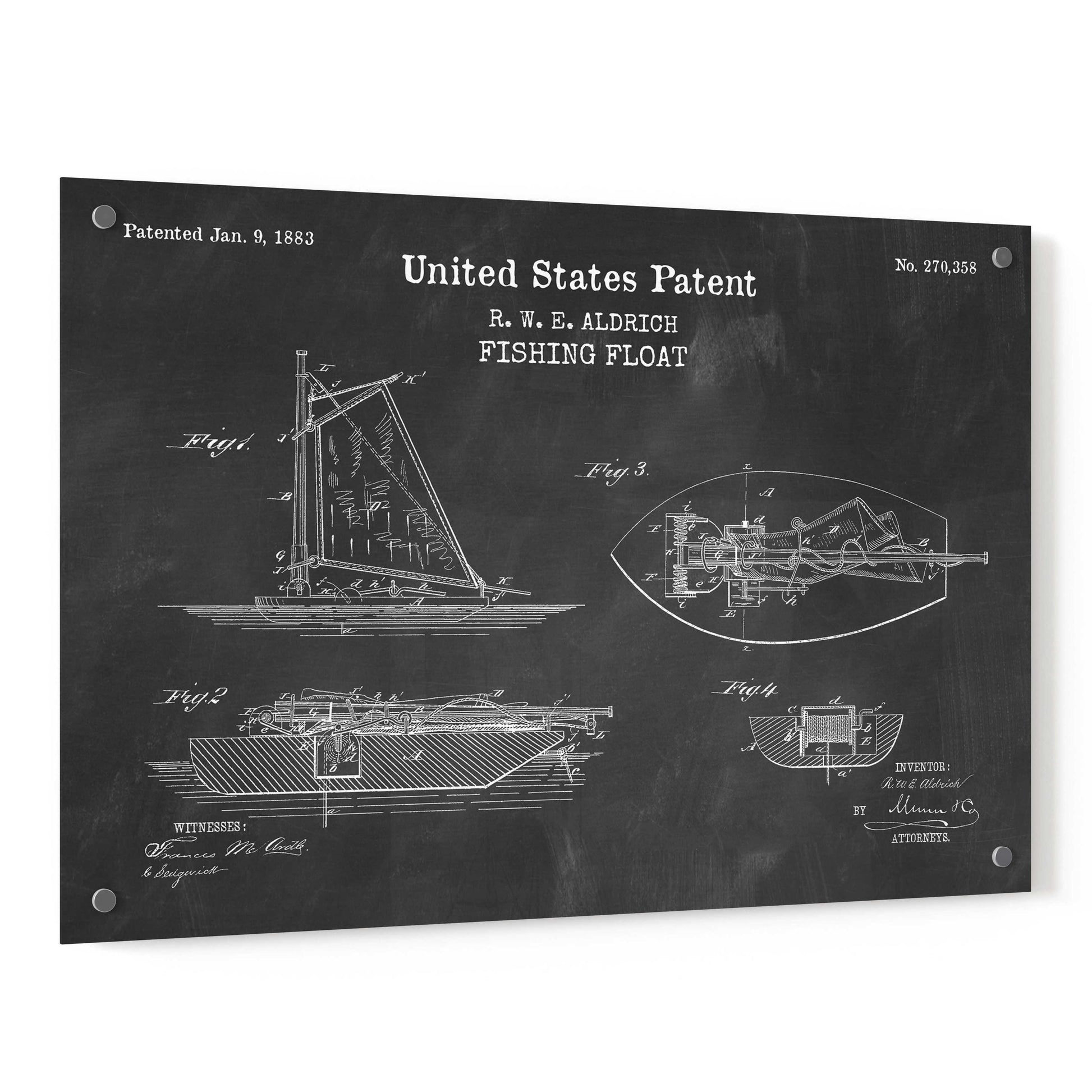 Epic Art 'Fishing Boat Blueprint Patent Chalkboard,' Acrylic Glass Wall Art,36x24